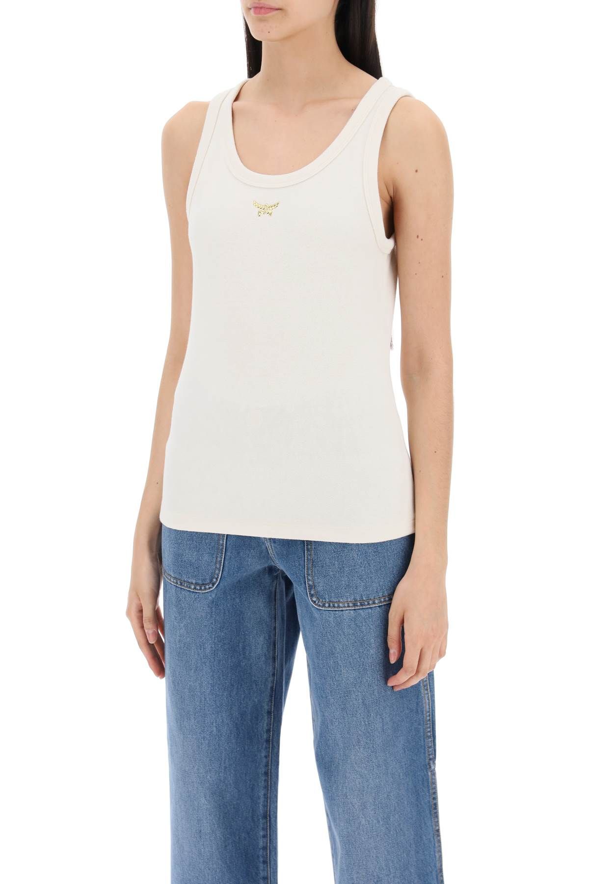 Shop Mcm Textured Sleeveless Top With Logo In White