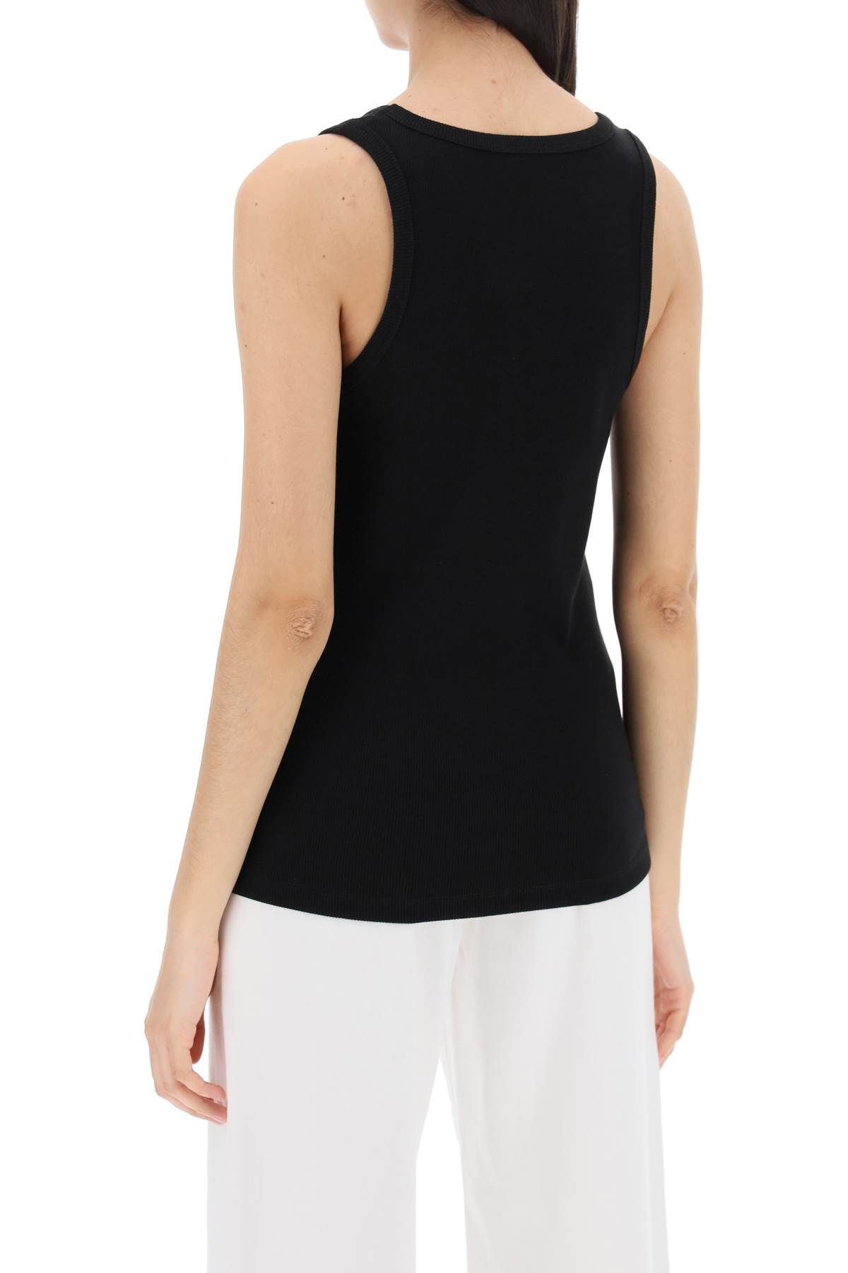 Shop Moncler Sleeveless Ribbed Jersey Top In Black