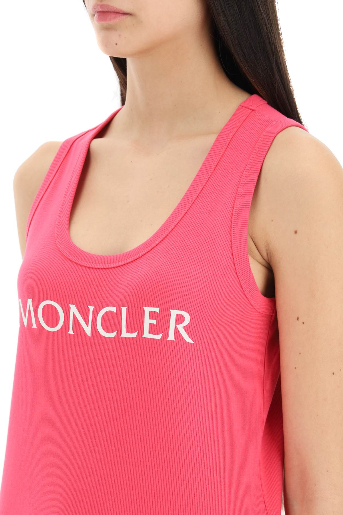 Shop Moncler Logo Print Ribbed Tank Top In Fuchsia