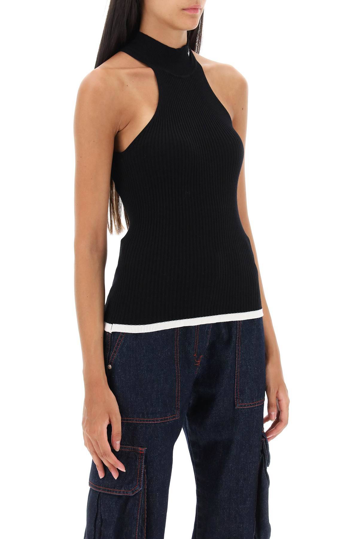 Shop Msgm Ribbed Tank Top With Halterneck In Black