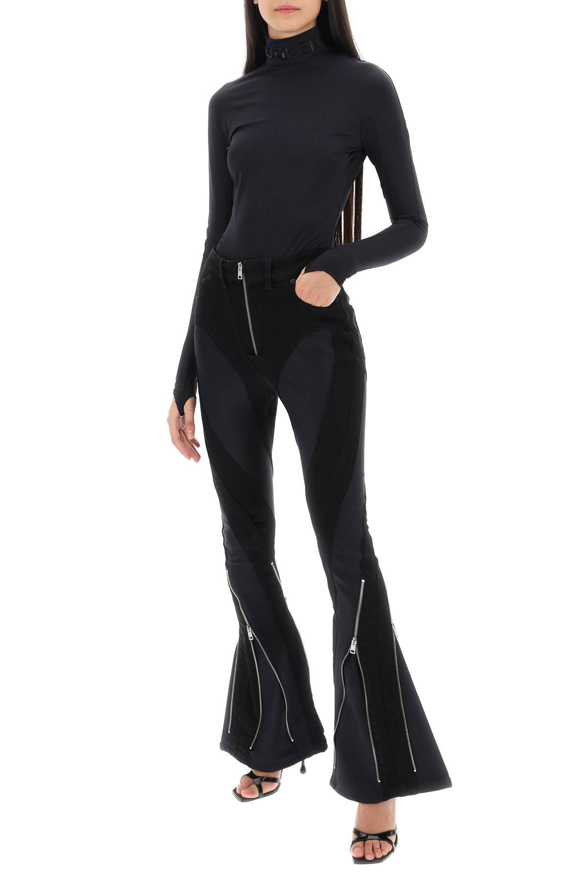 Shop Mugler Bodysuit With Stand Collar In Black