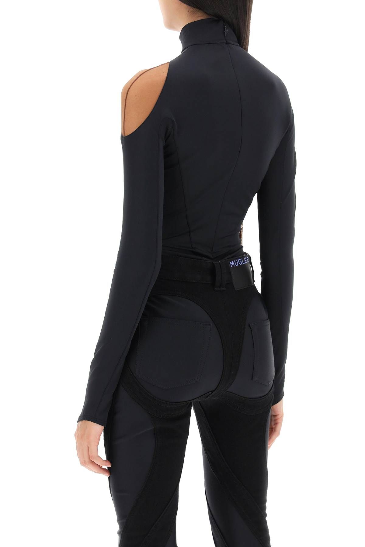 Shop Mugler Long-sleeved Swirly Bodysuit In Black,brown