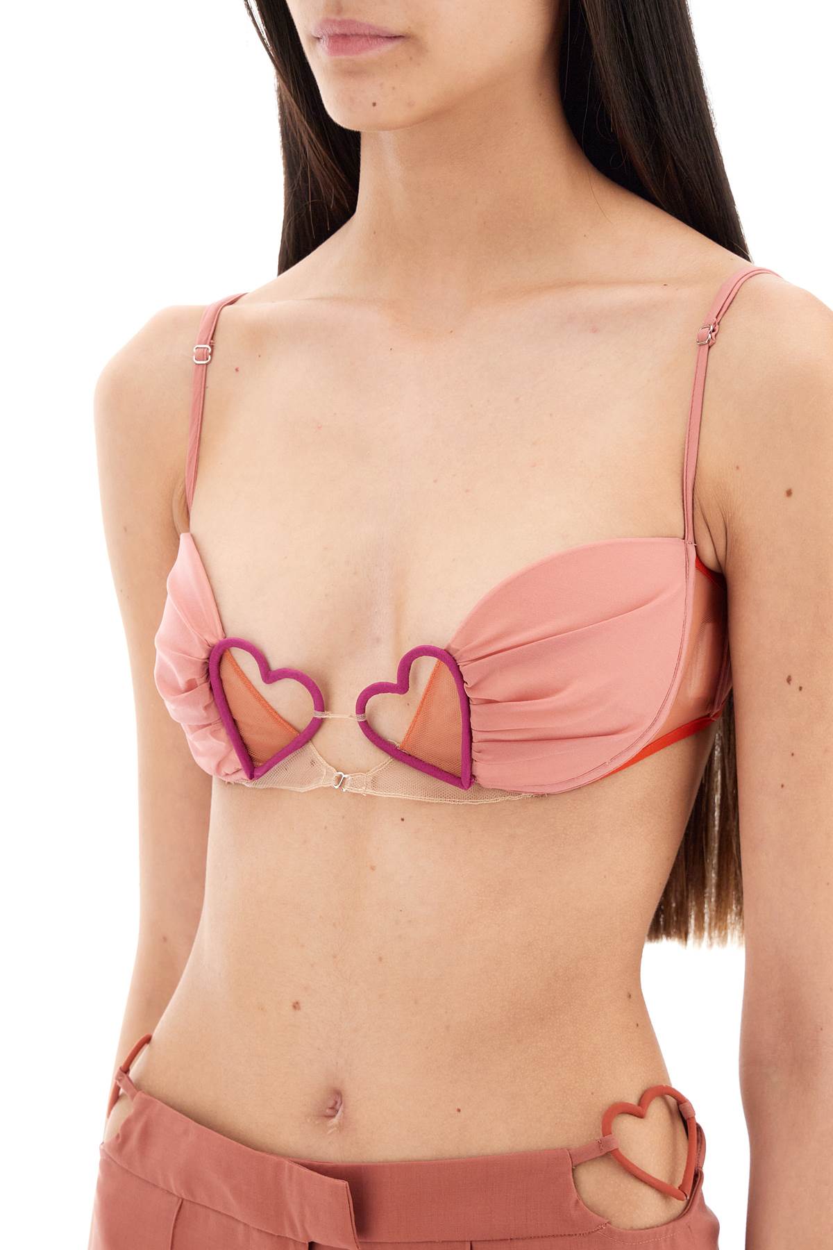 Shop Nensi Dojaka Gathered Bralette Top With Hearts In Pink