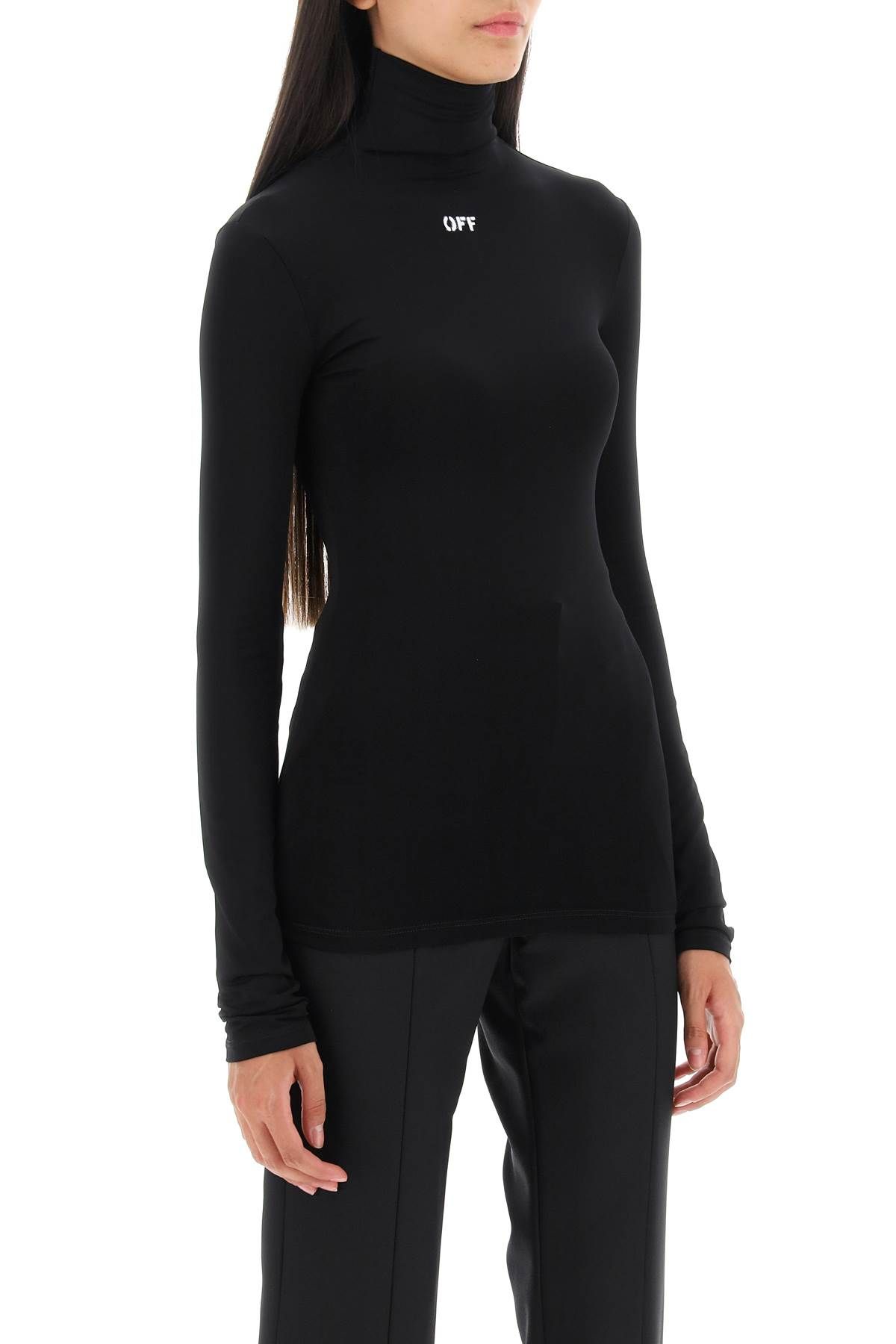 Shop Off-white Second Skin Long Sleeve Turtleneck Top In Black