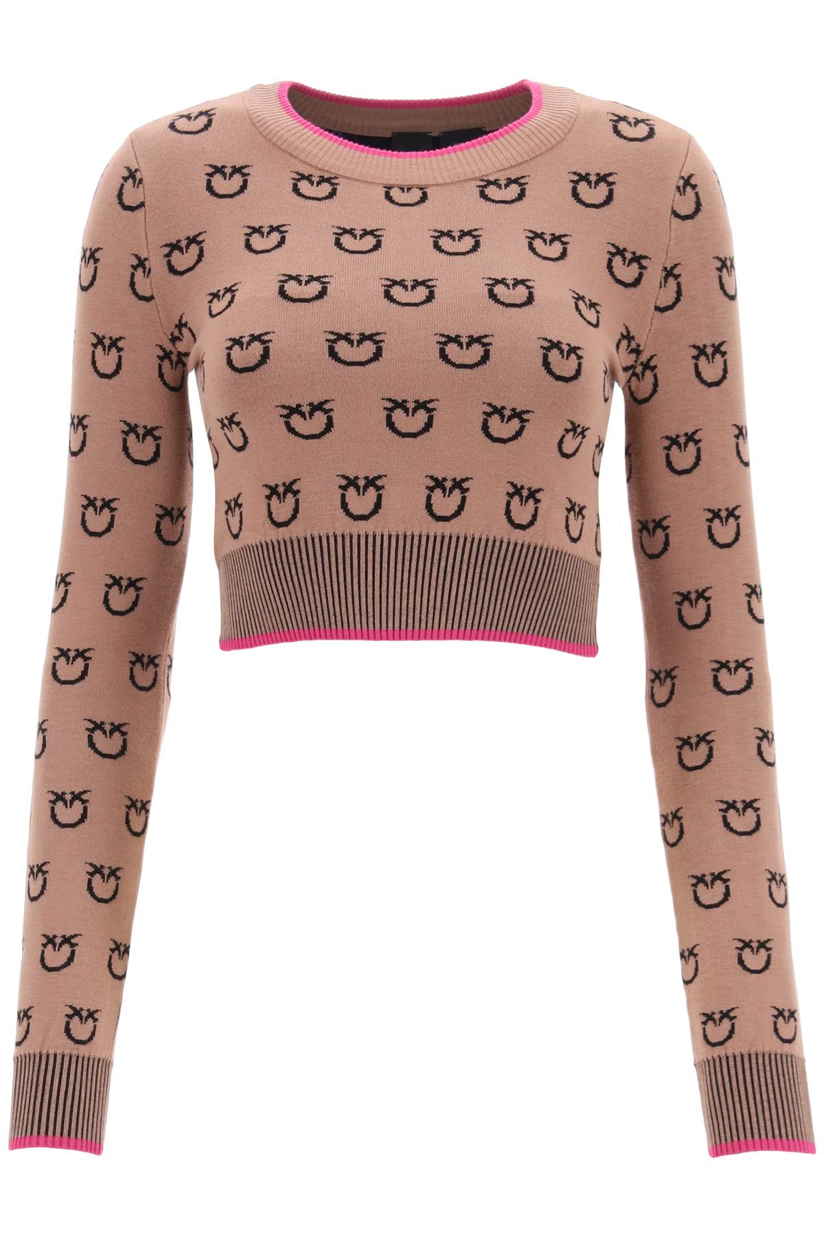 Shop Pinko 'furetto' All-over Logo Crop Top In Beige