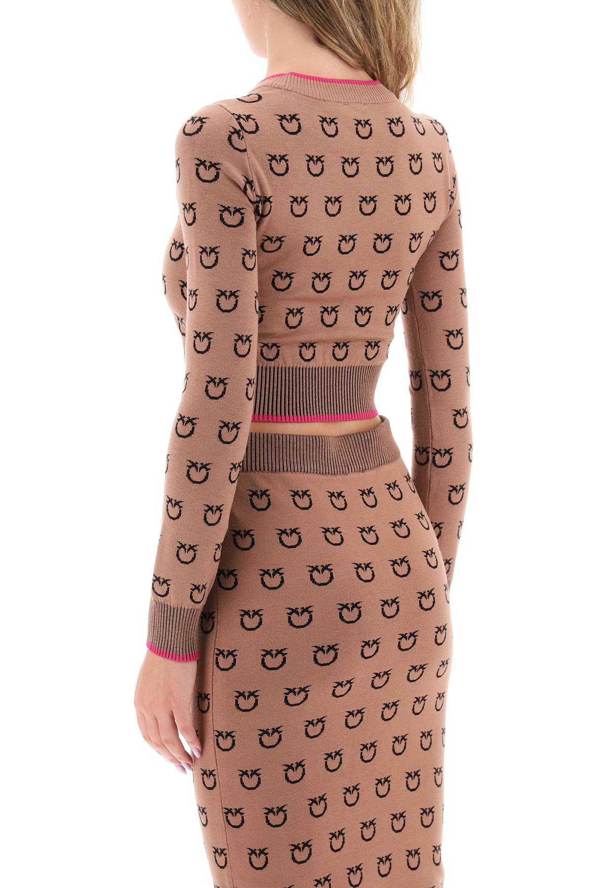 Shop Pinko 'furetto' All-over Logo Crop Top In Beige