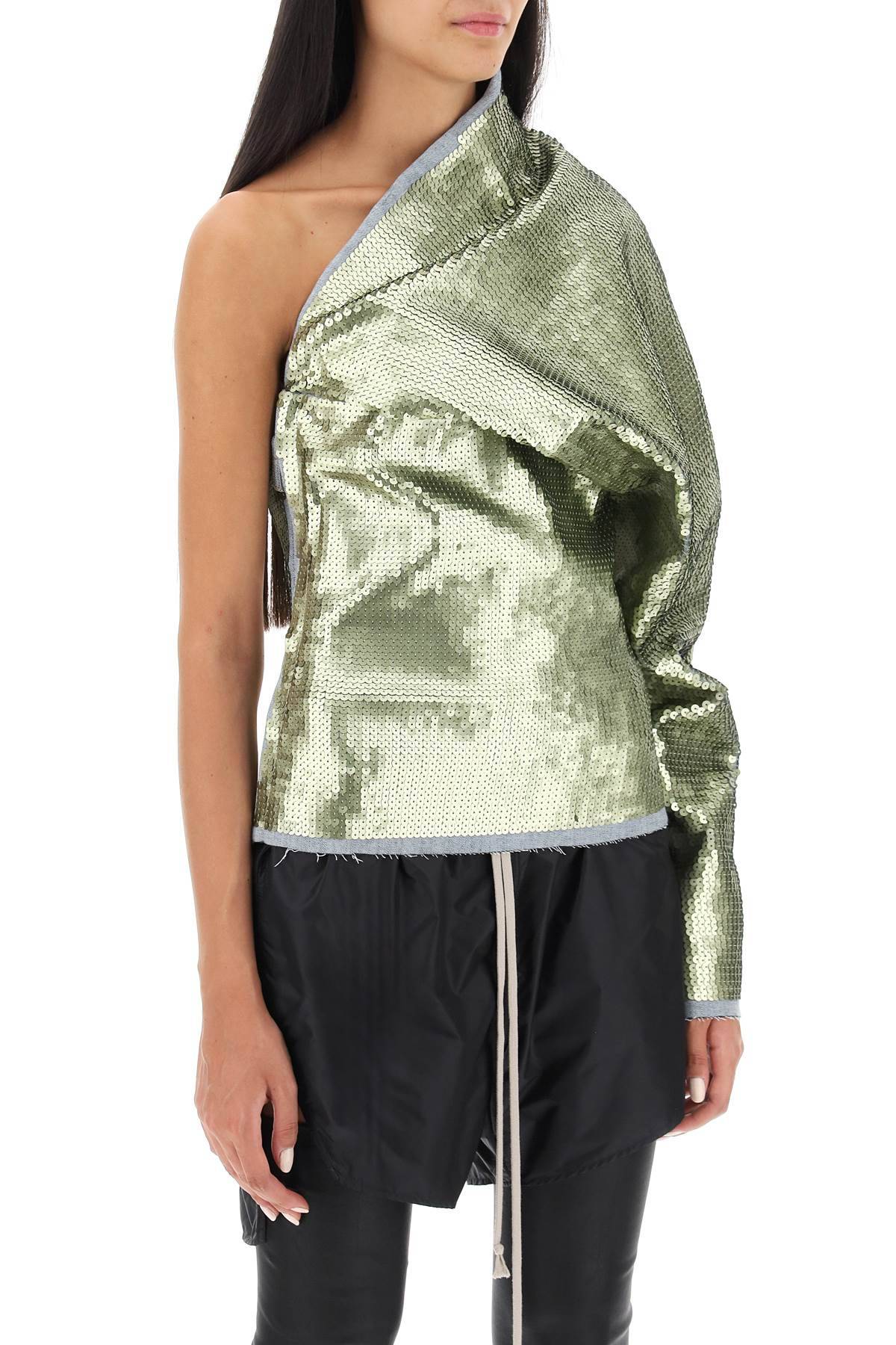 Shop Rick Owens Sequined One-shoulder Top In Green
