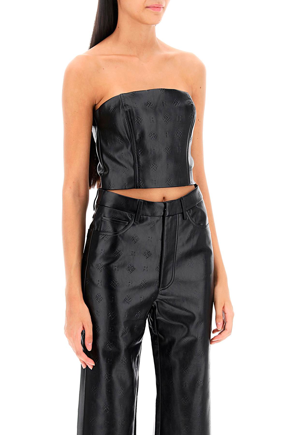 Shop Rotate Birger Christensen Faux-leather Cropped Top In Black