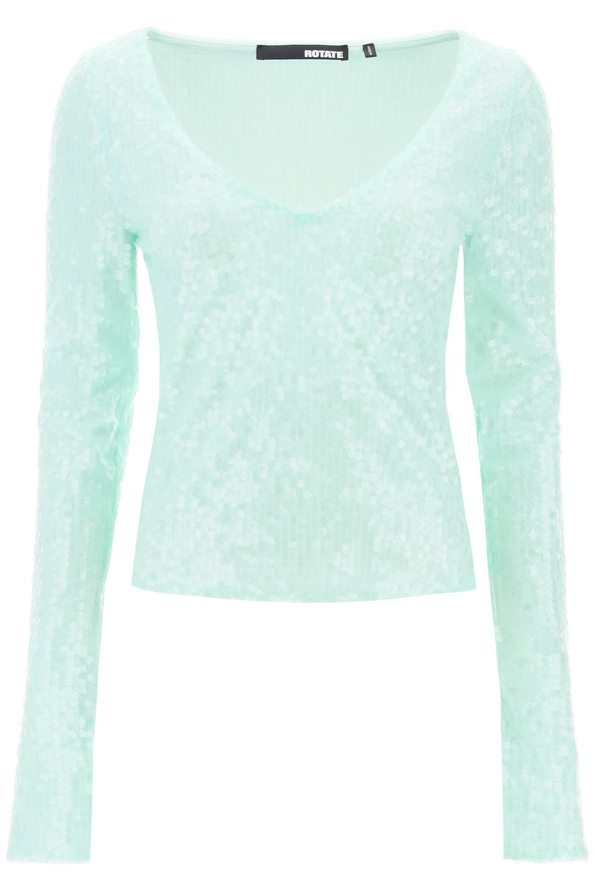 Shop Rotate Birger Christensen Sequin-covered Crop Top In Green