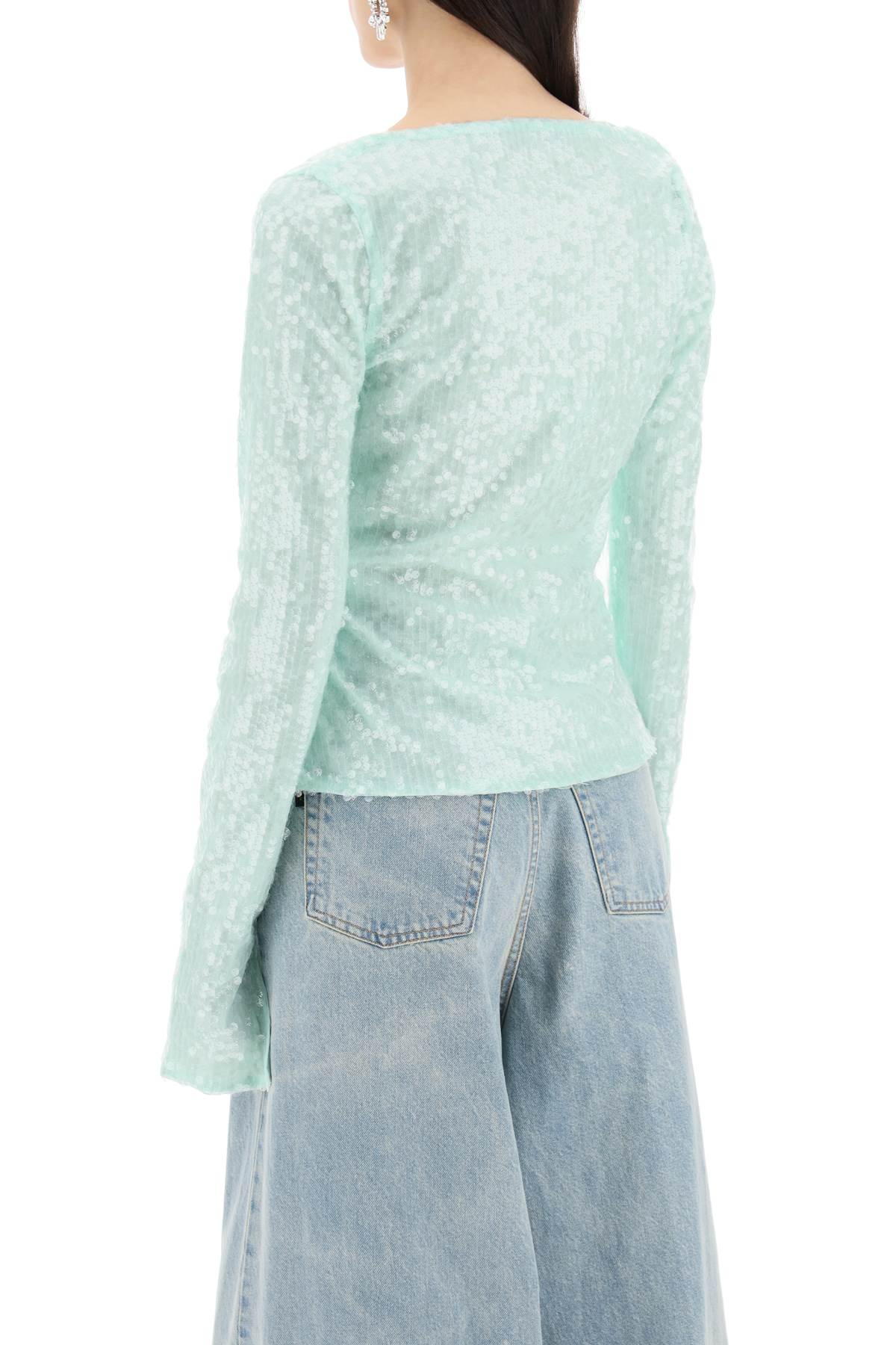 Shop Rotate Birger Christensen Sequin-covered Crop Top In Green