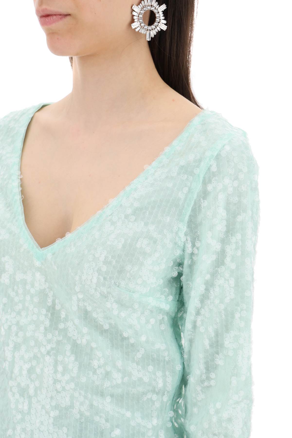 Shop Rotate Birger Christensen Sequin-covered Crop Top In Green