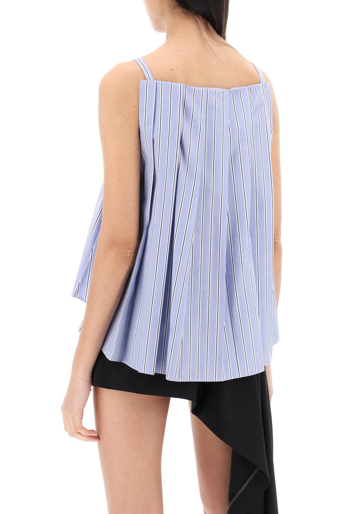 Shop Sacai Striped Sleeveless Top In Poplin In Light Blue
