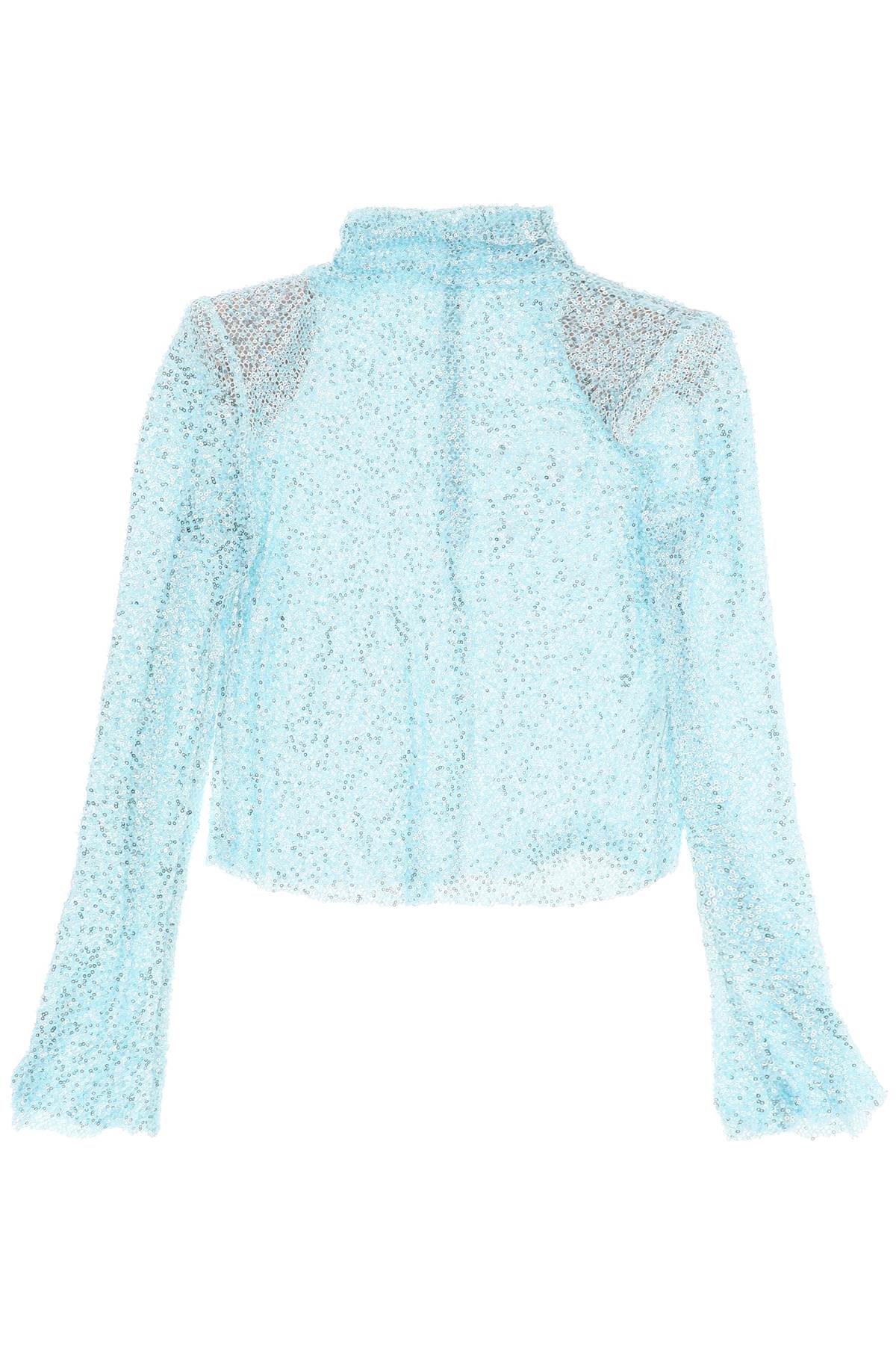 Shop Self-portrait Long-sleeved Top With Sequins And Beads In Light Blue
