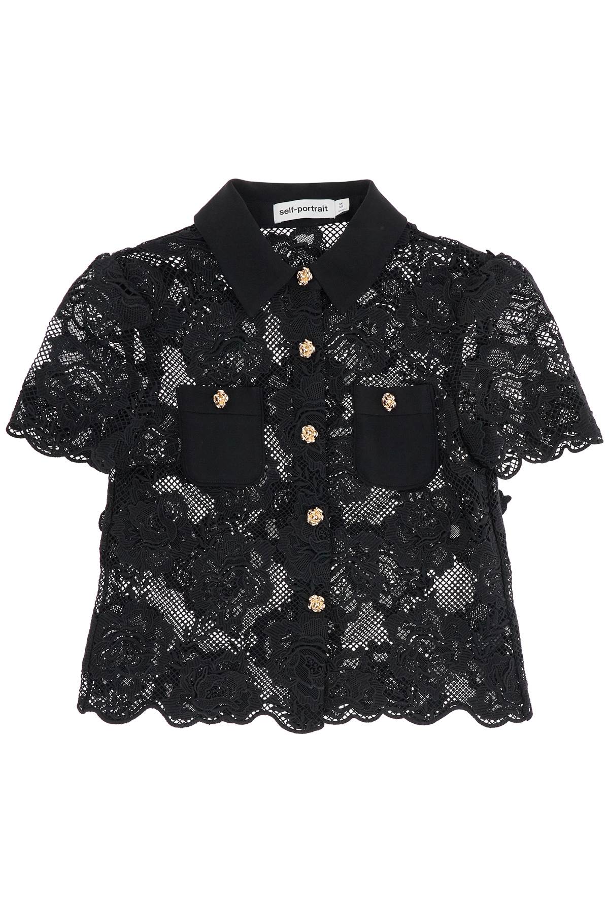 Shop Self-portrait Lace Top With Buttons. In Black