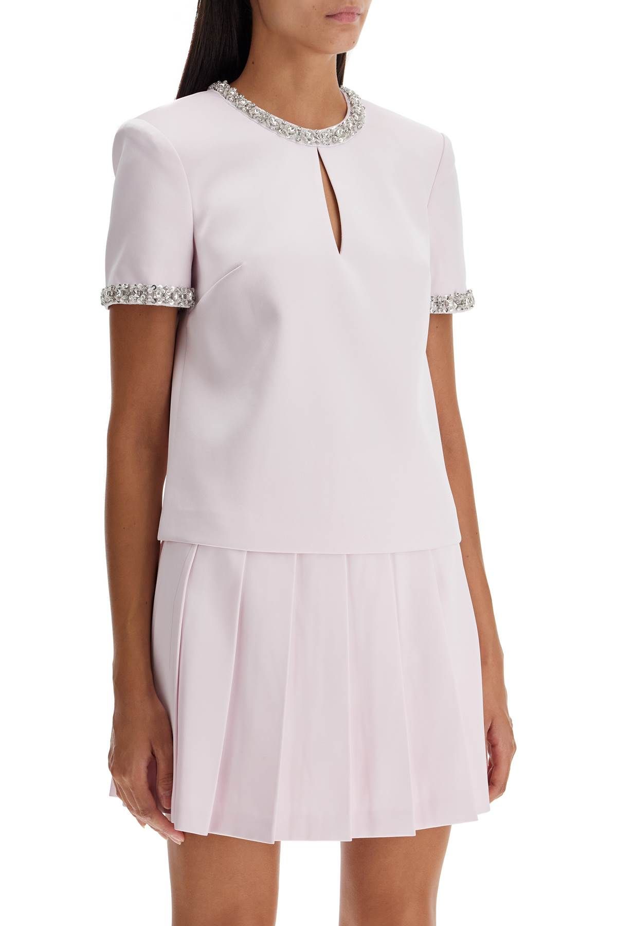 Shop Self-portrait 'satin Top With Crystals Embellishments In Pink