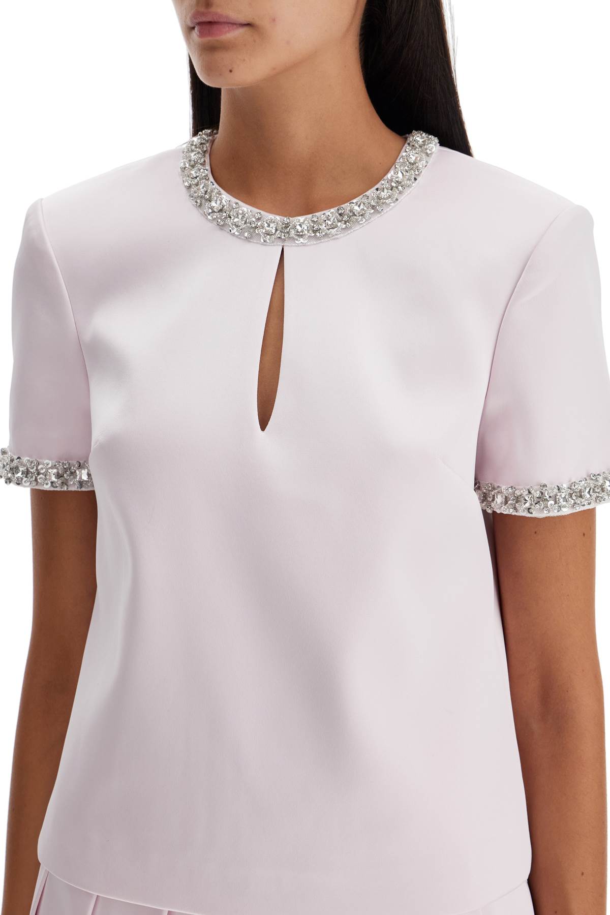 Shop Self-portrait 'satin Top With Crystals Embellishments In Pink