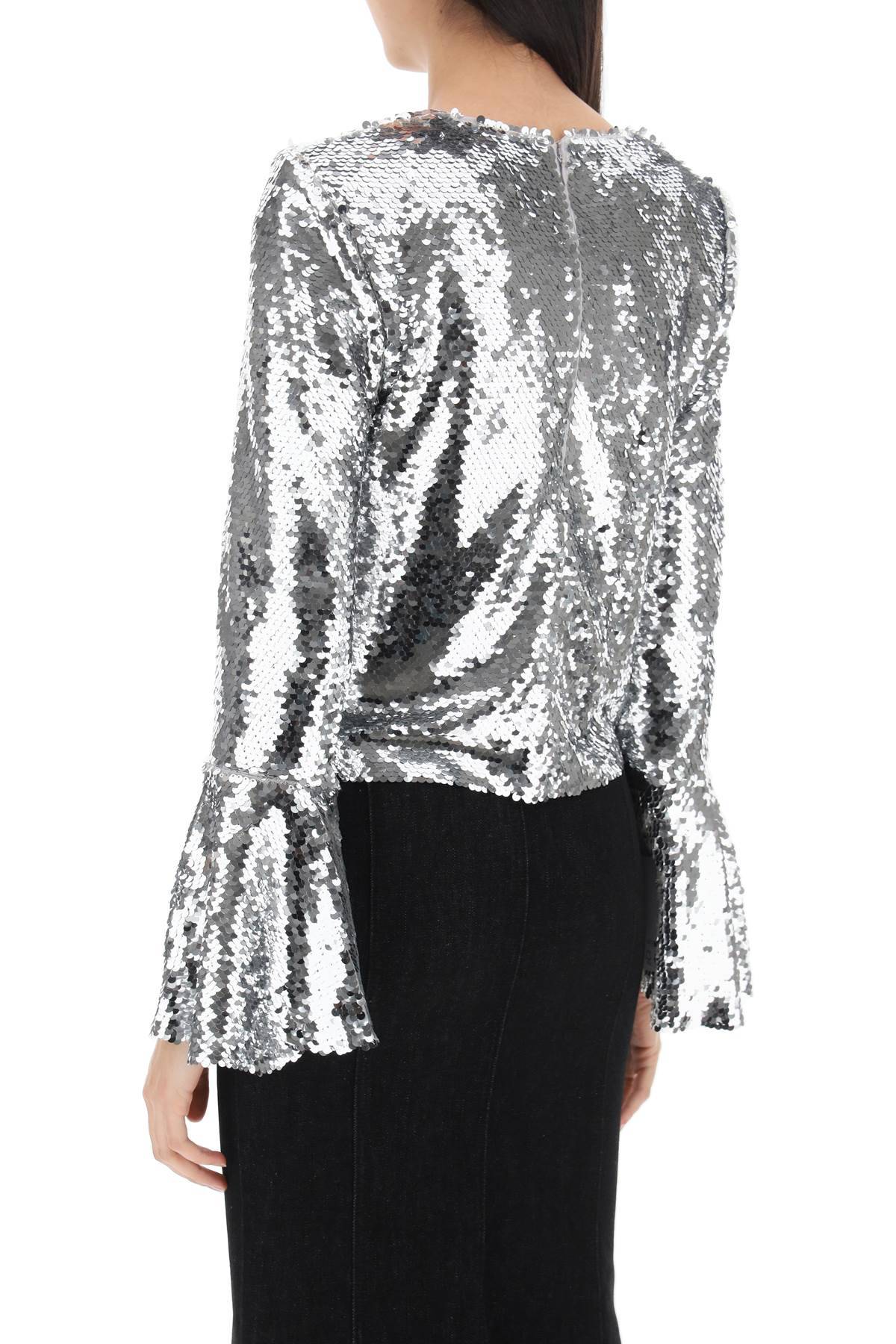 Shop Self-portrait Sequined Cropped Top In Silver