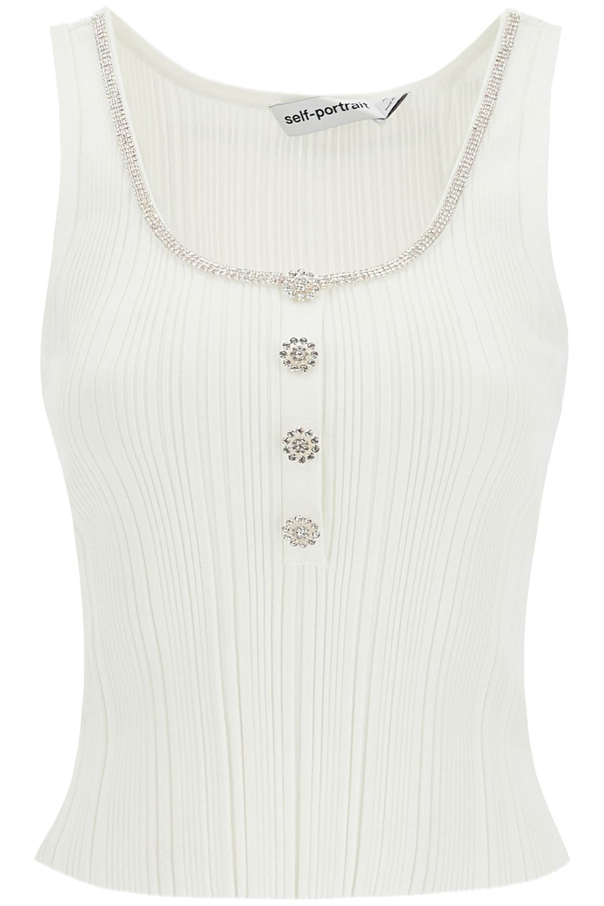 Shop Self-portrait "knit Top With Crystals Embell In White