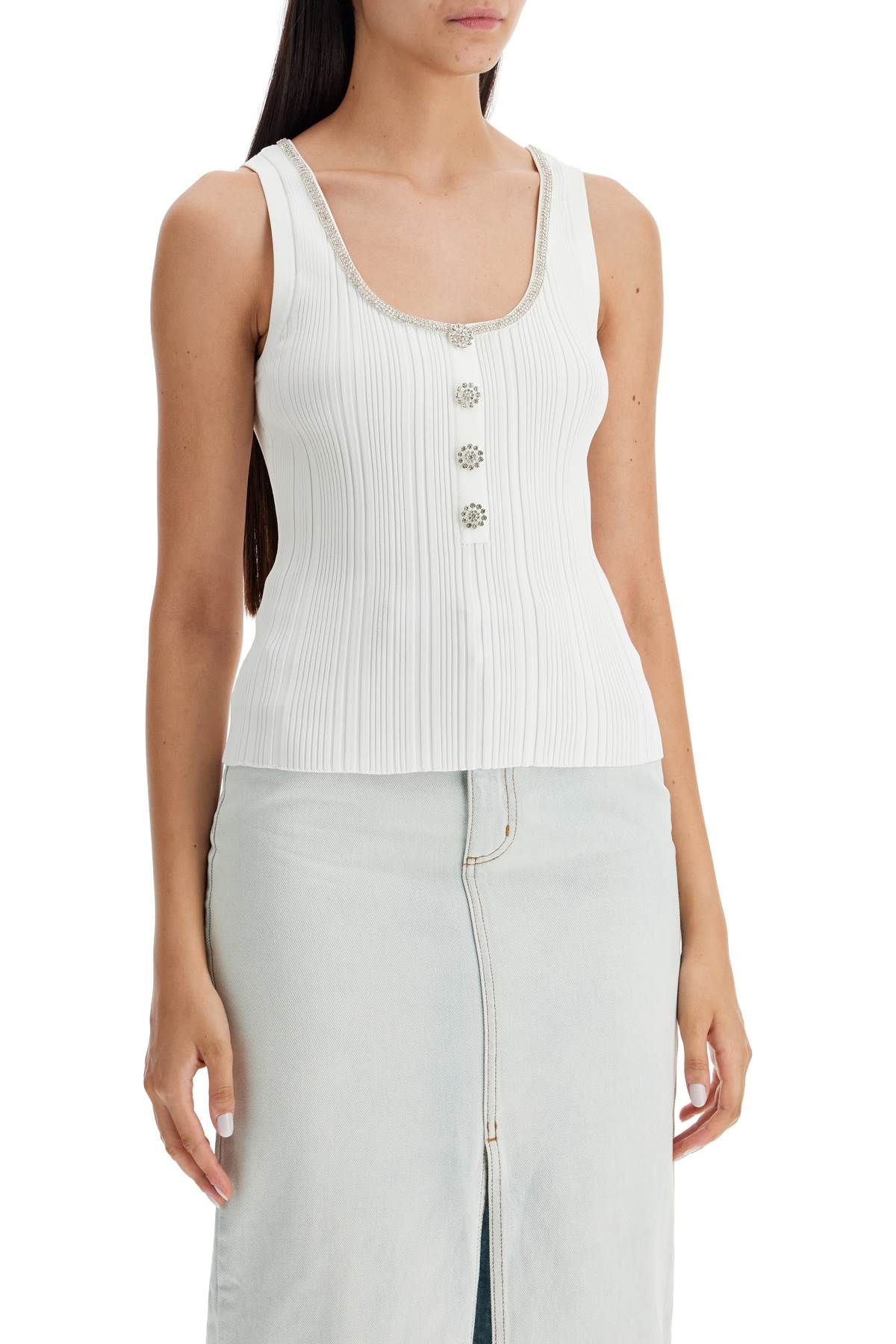 Shop Self-portrait "knit Top With Crystals Embell In White