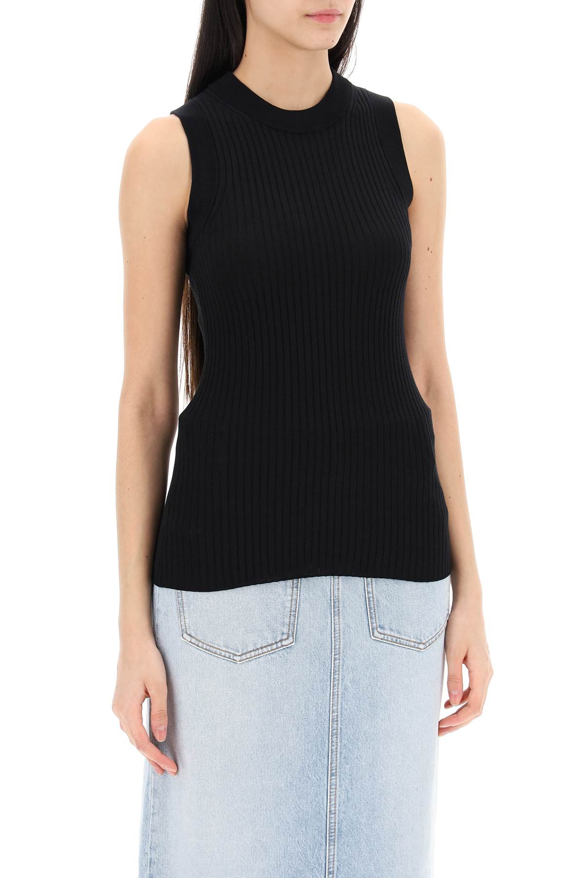 Shop Sportmax Sleeveless Ribbed Knit Top In Black