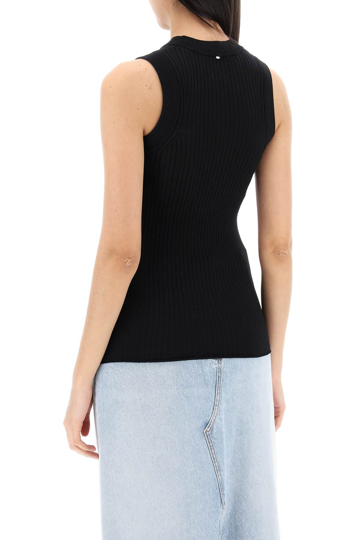 Shop Sportmax Sleeveless Ribbed Knit Top In Black