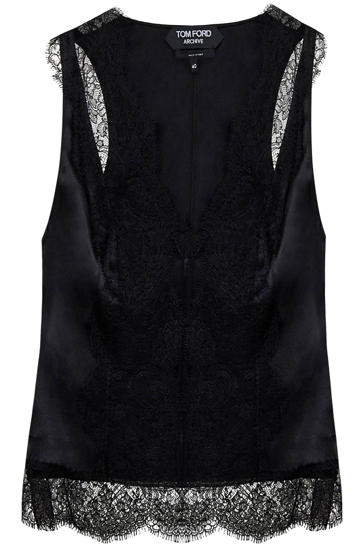 Shop Tom Ford Satin Tank Top With Chantilly Lace In Black