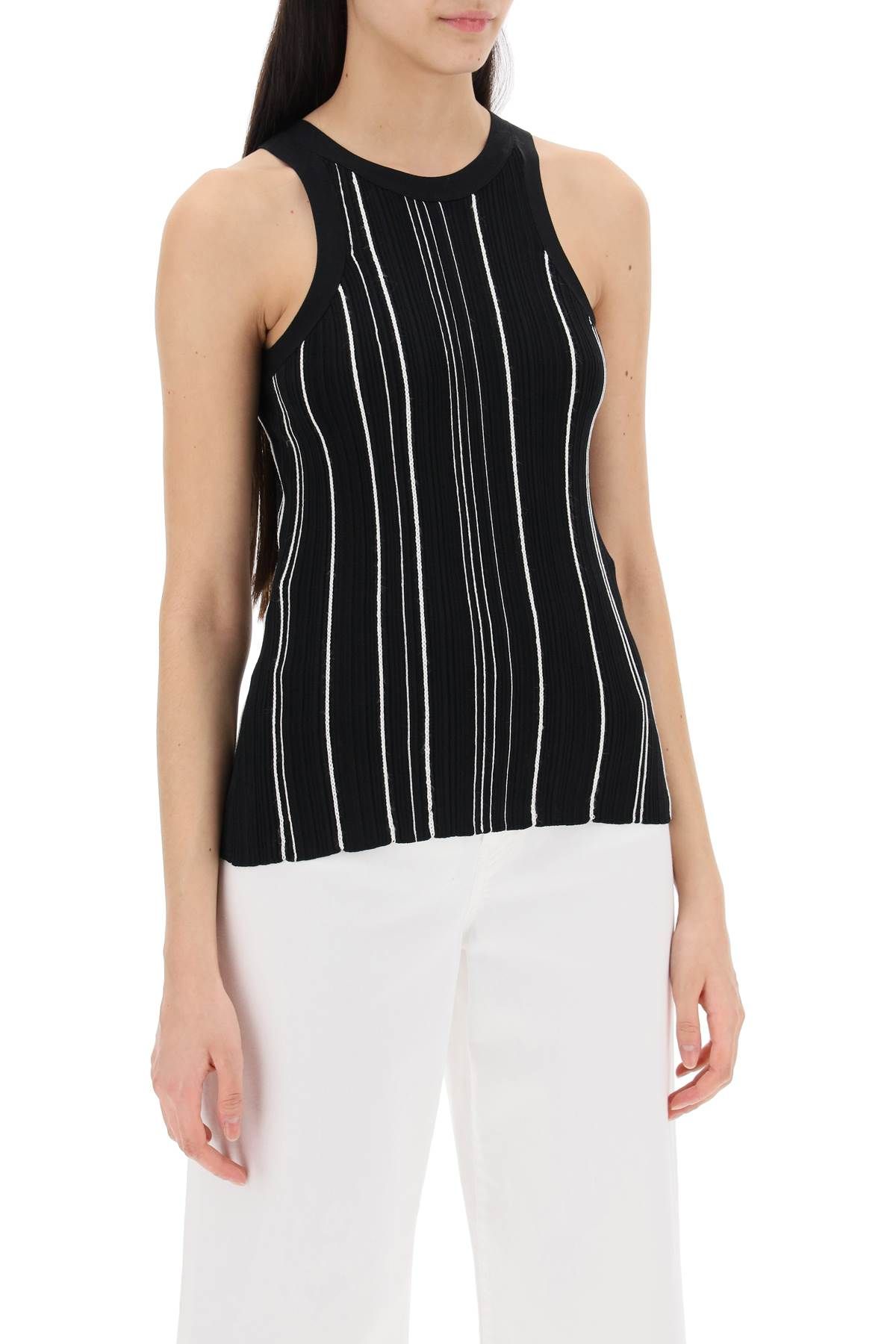 Shop Totême Ribbed Knit Tank Top With Spaghetti In Black