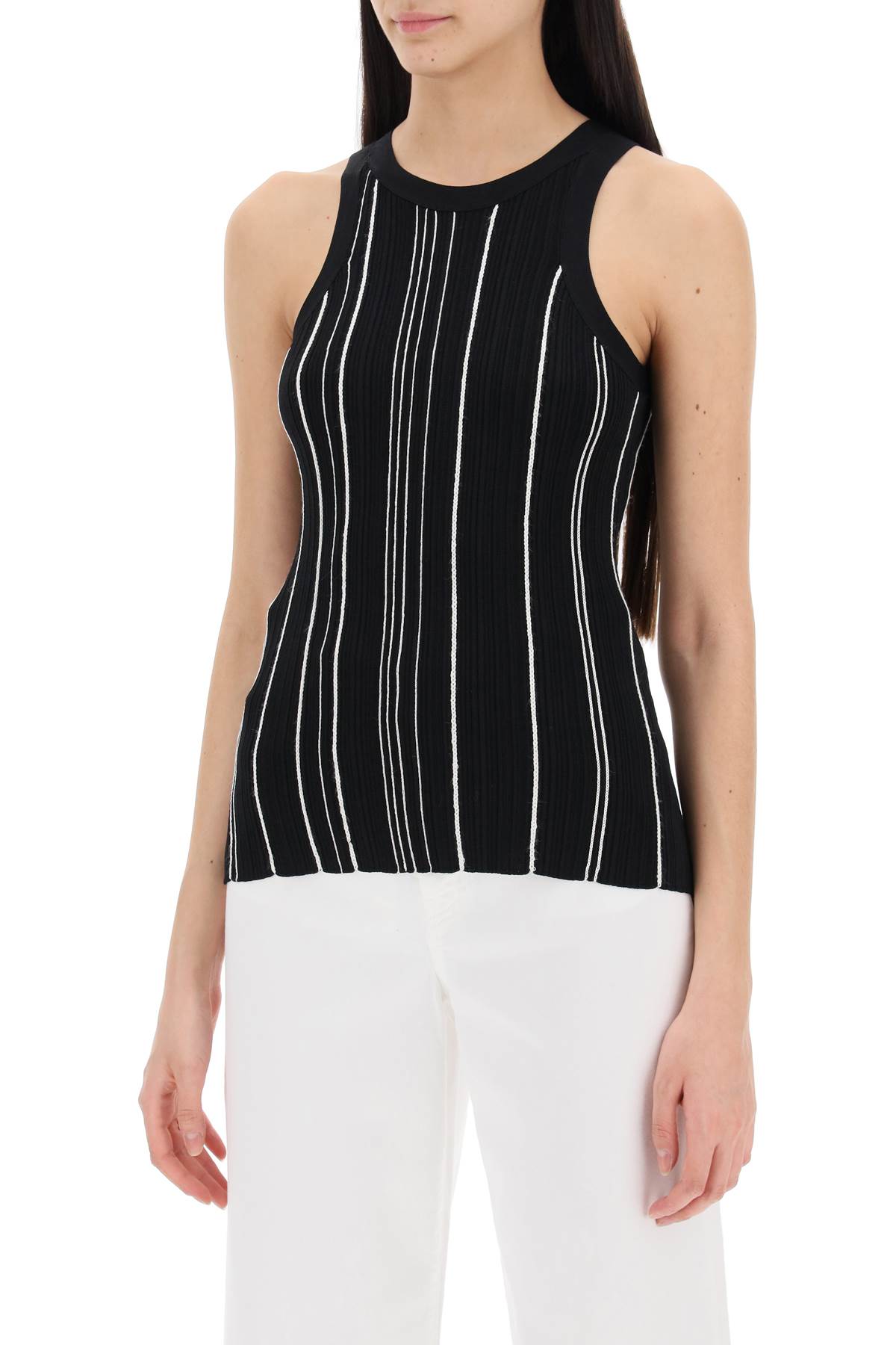 Shop Totême Ribbed Knit Tank Top With Spaghetti In Black