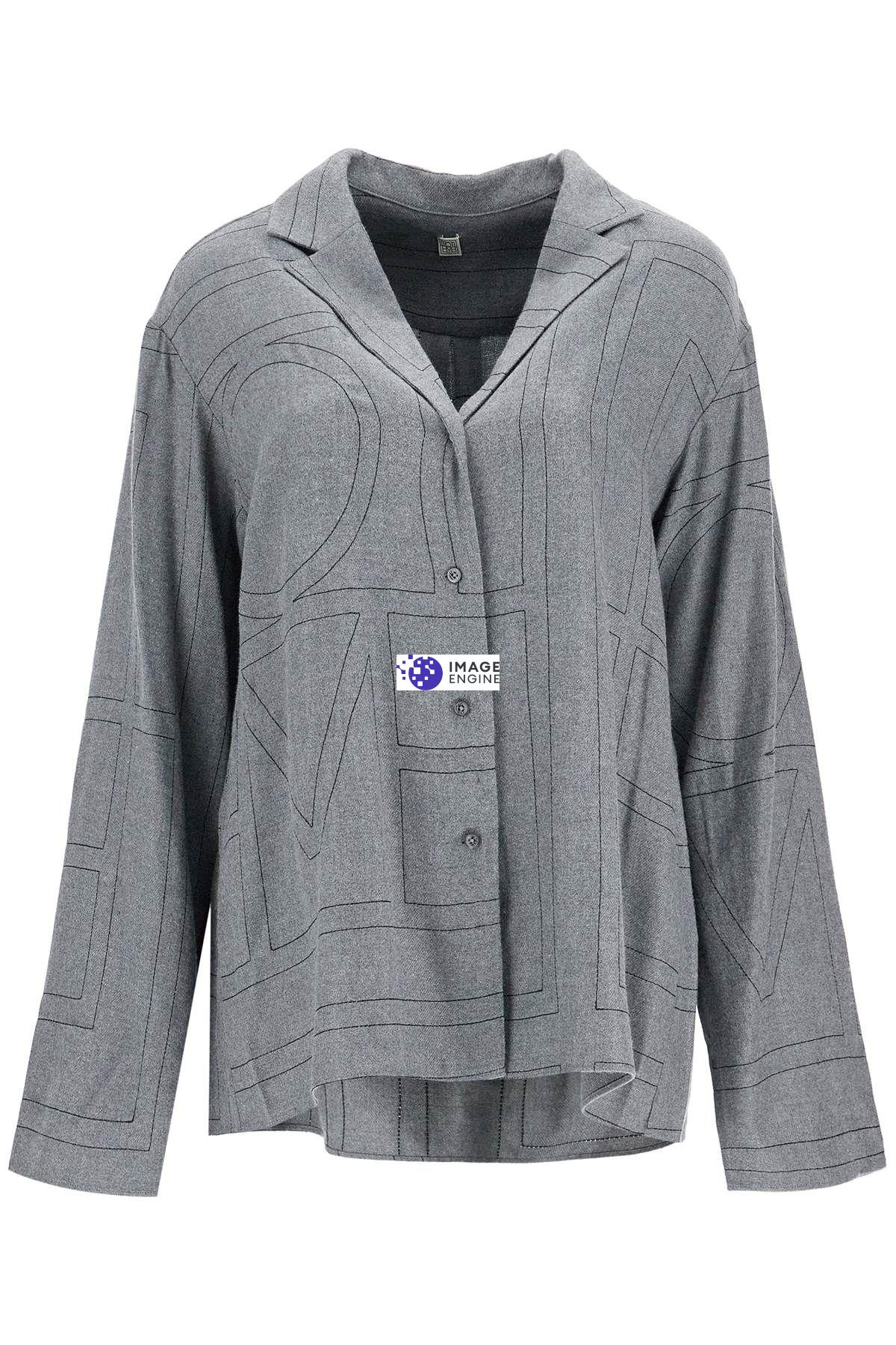 Totême Grey Shirt With Classic Lapels And All-over Monogram Print In Modal Woman In Grey