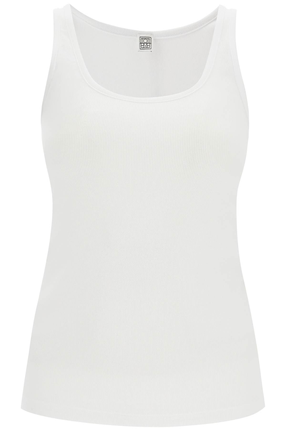 Shop Totême Ribbed Tank Top With Spaghetti In White