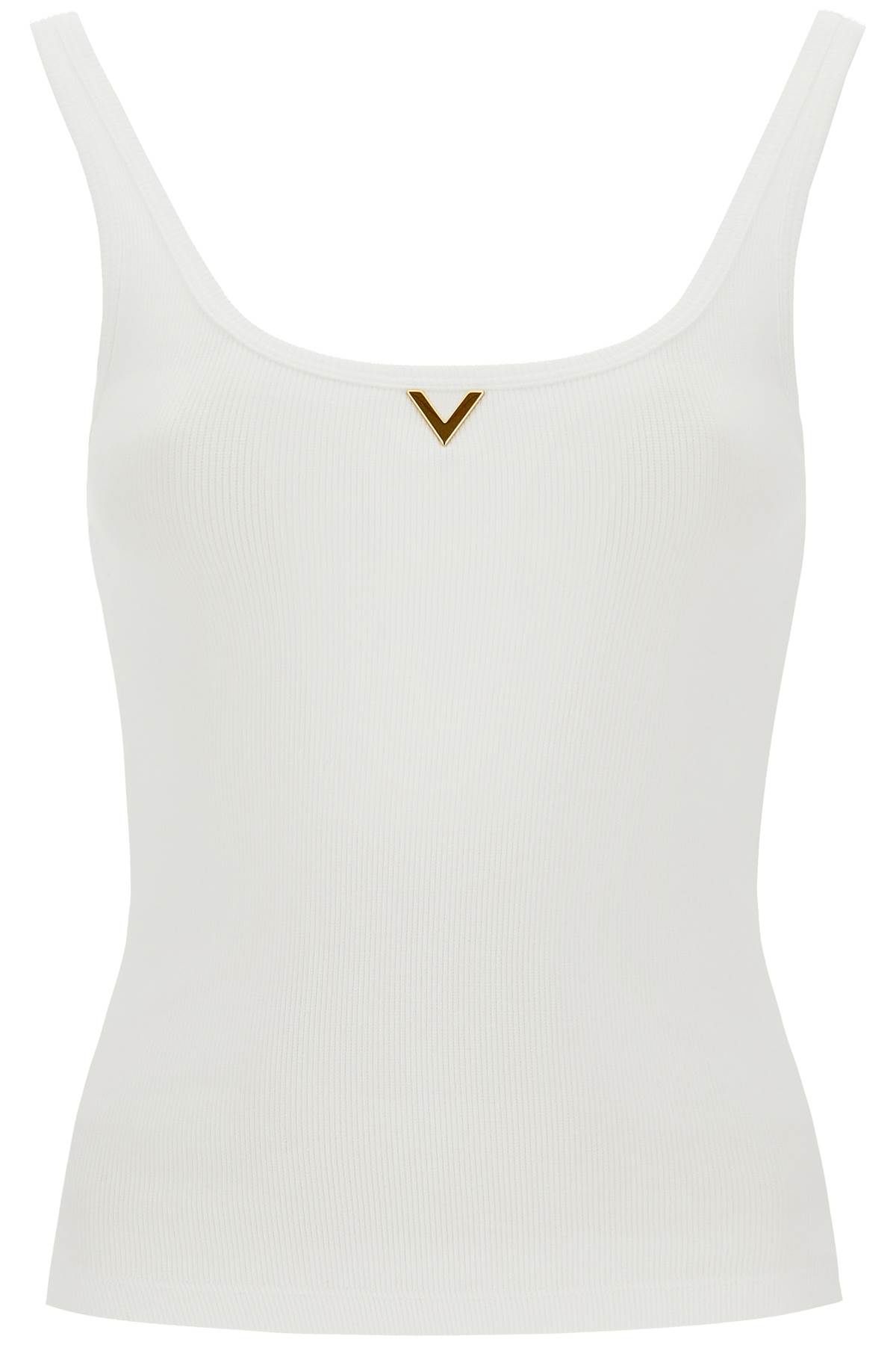 Shop Valentino Ribbed Tank Top With V Neckline In White