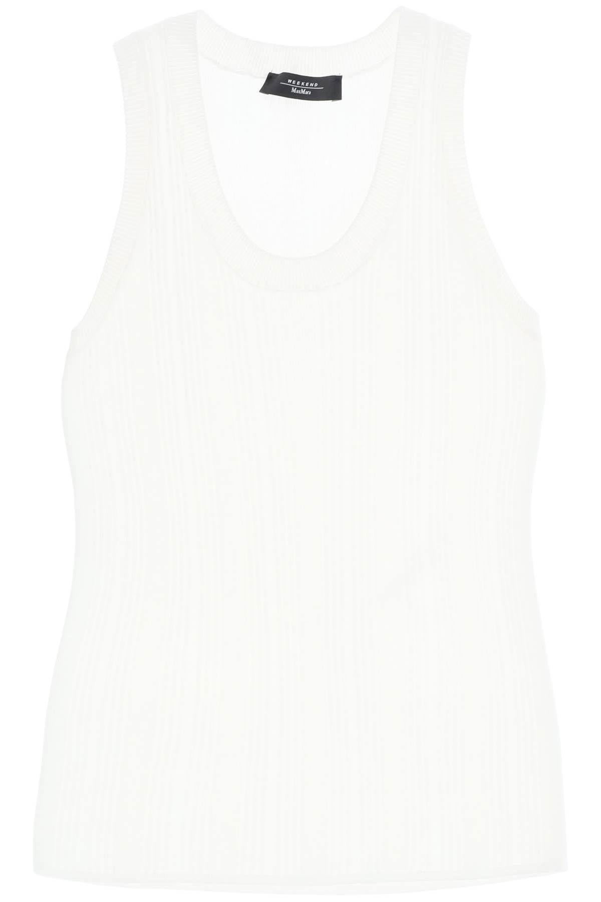 Weekend Max Mara Ceylon Ribbed Knit Sleeveless Top In White