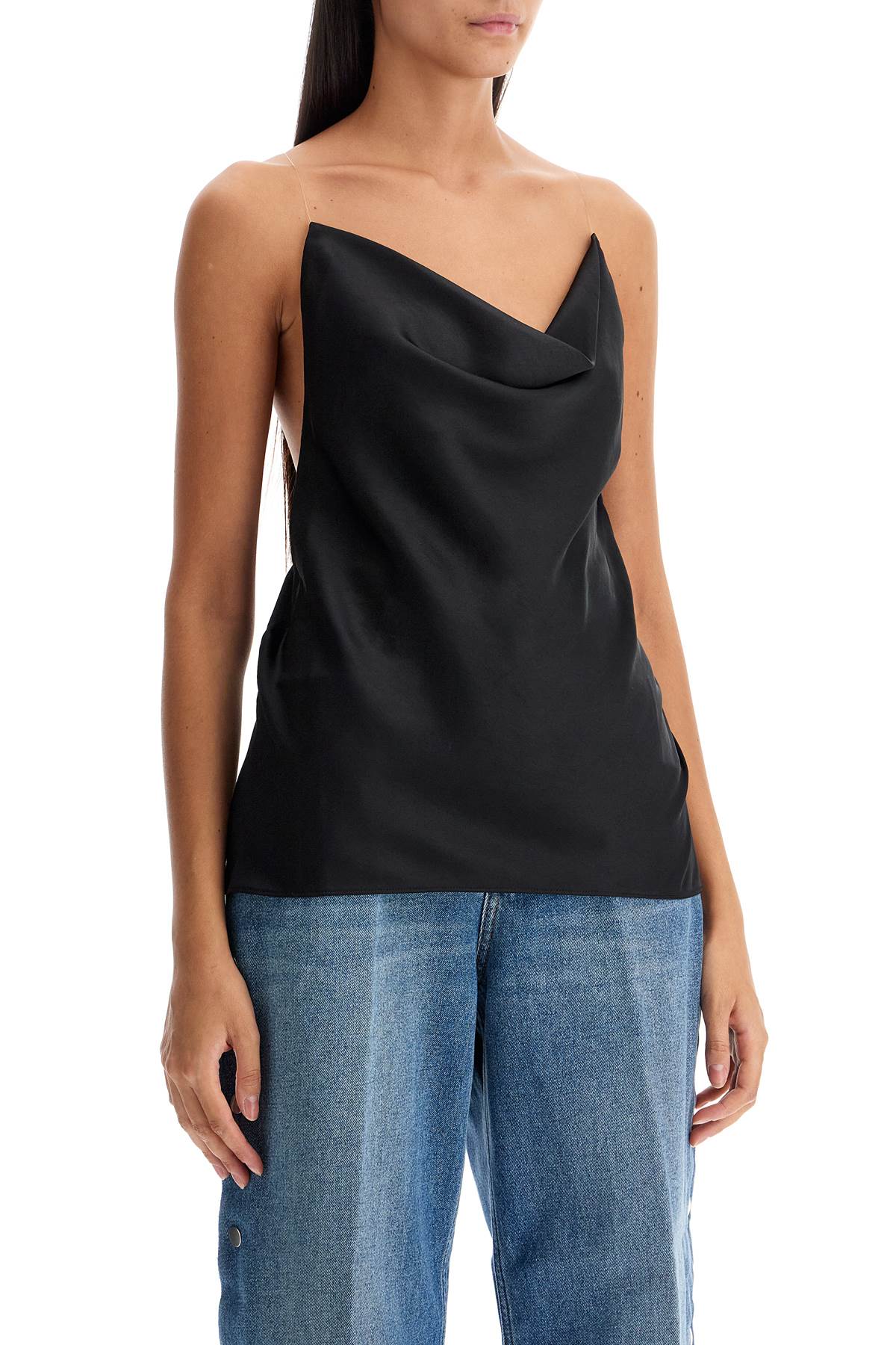 Shop Y/project Satin Top With Draped Neckline And Low In Black