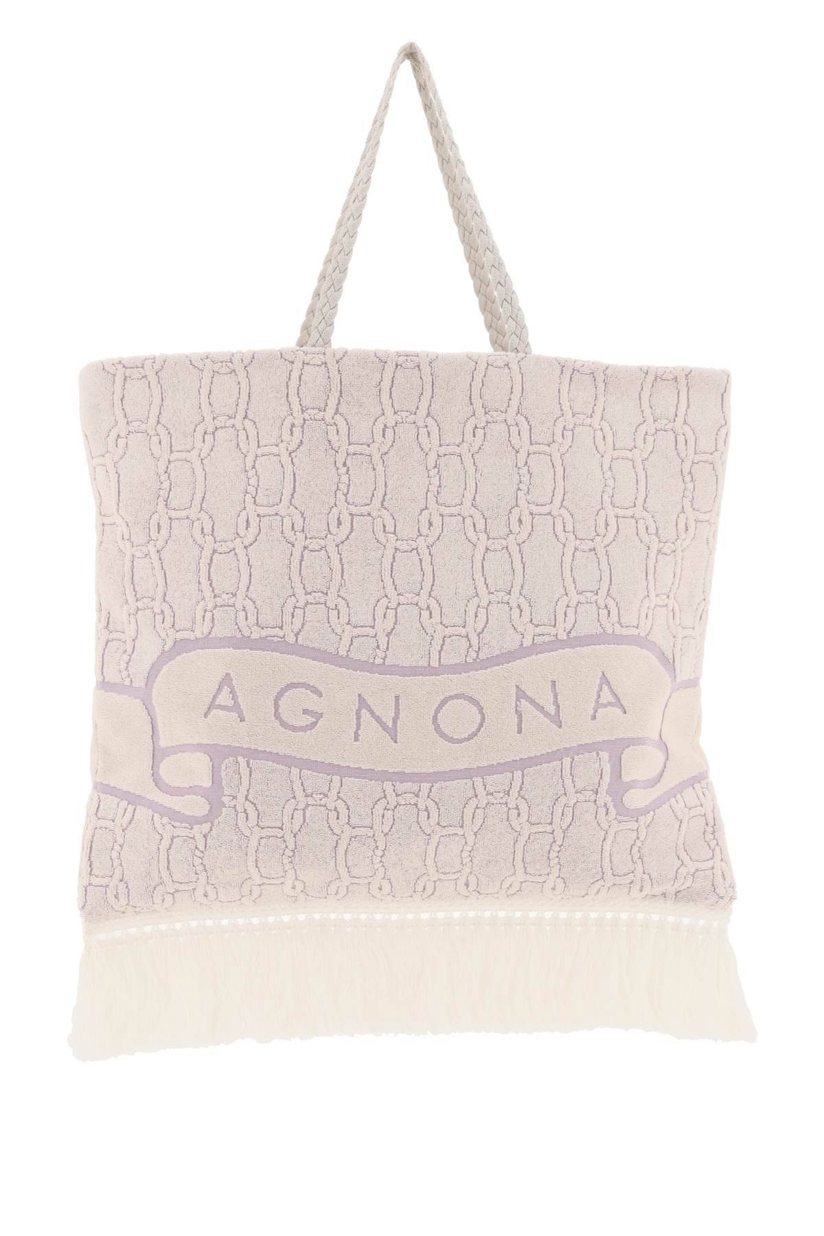 Shop Agnona Cotton Tote Bag In White,purple