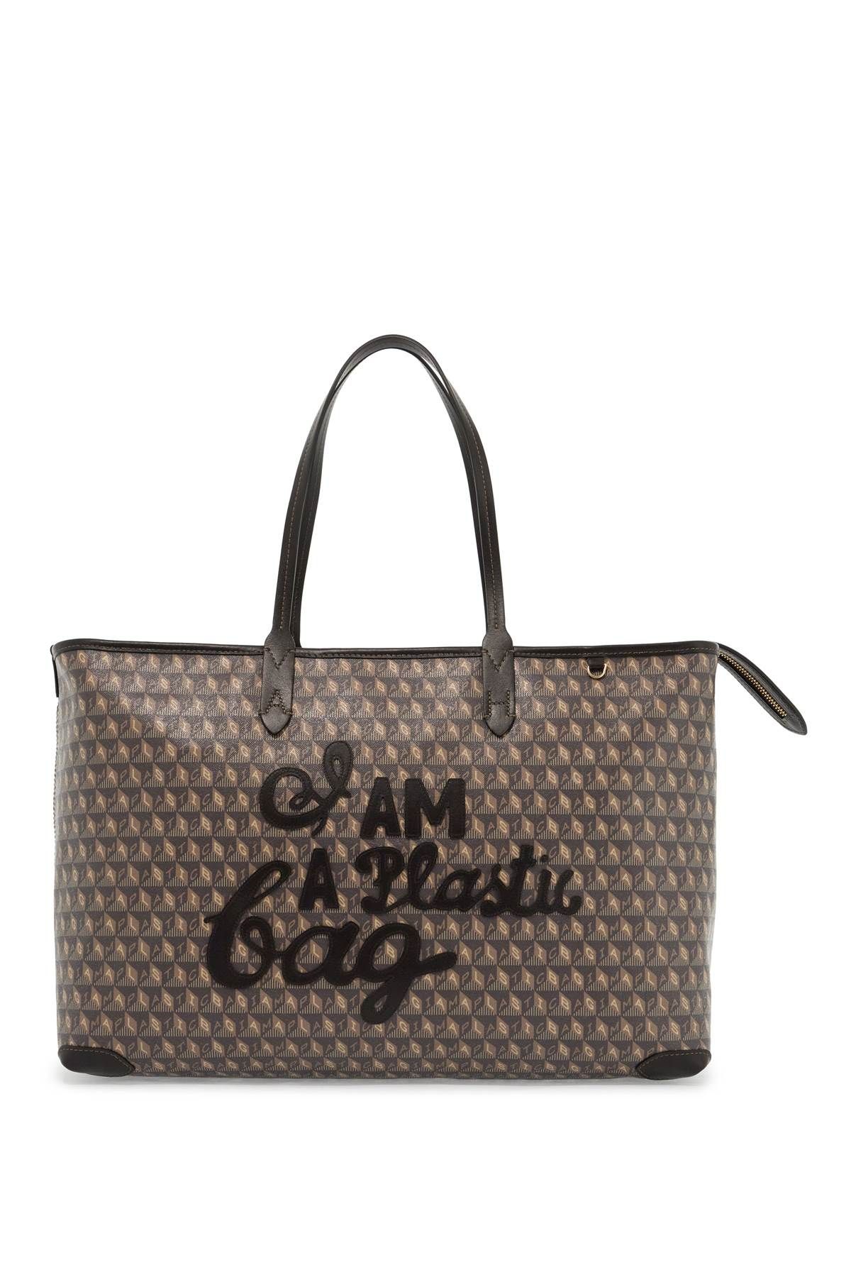 Shop Anya Hindmarch I Am A Plastic Bag Zipped Motif Tote Bag In Brown