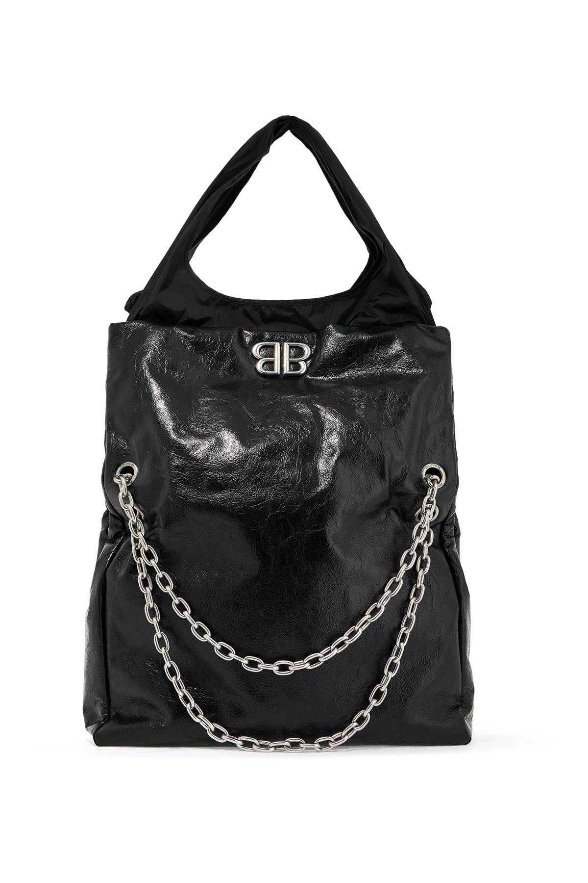 Shop Balenciaga Large Monaco Plus Tote Bag With Chain In Black