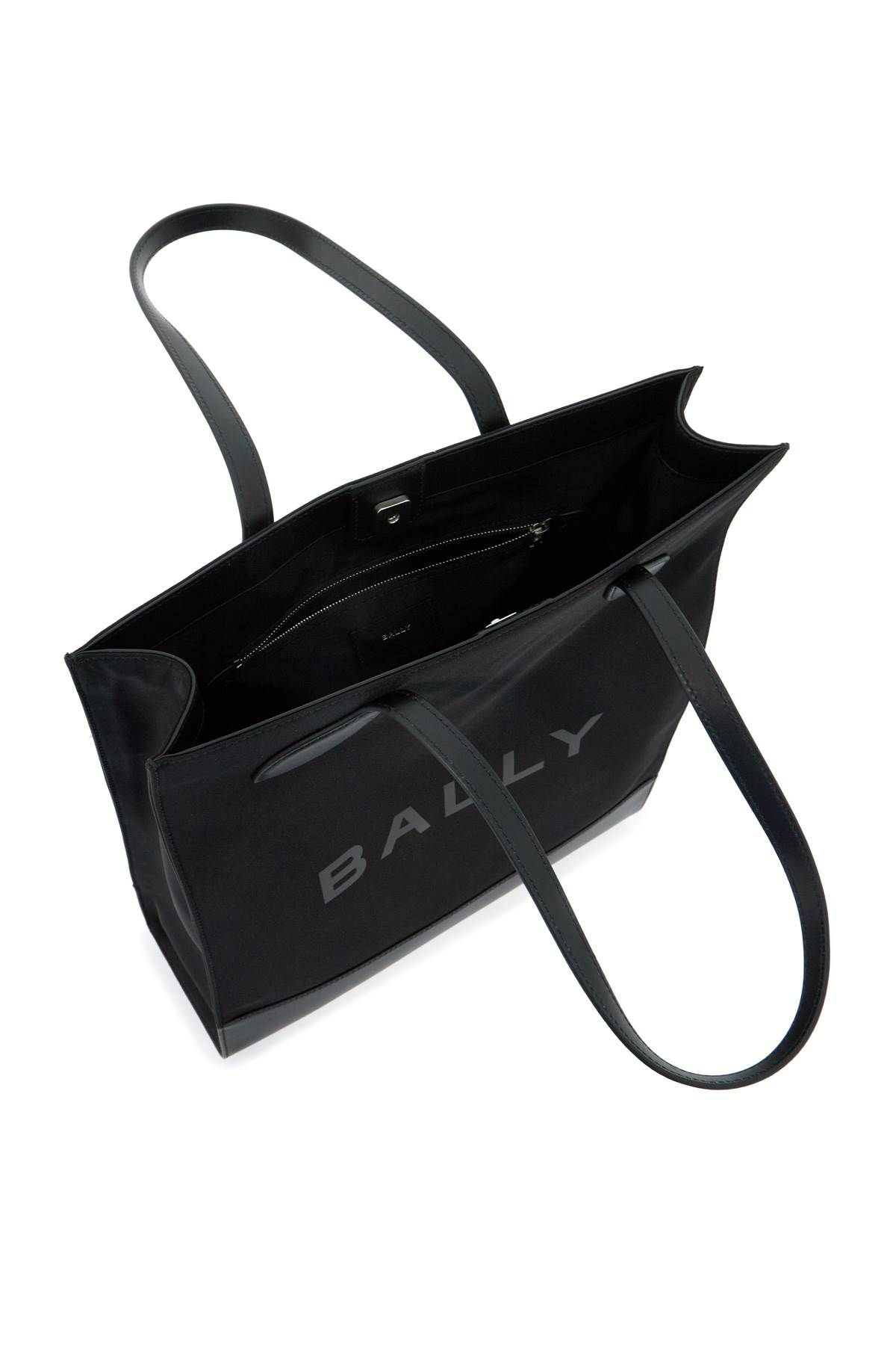 Shop Bally N/s Nylon And Leather Tote Bag In Black