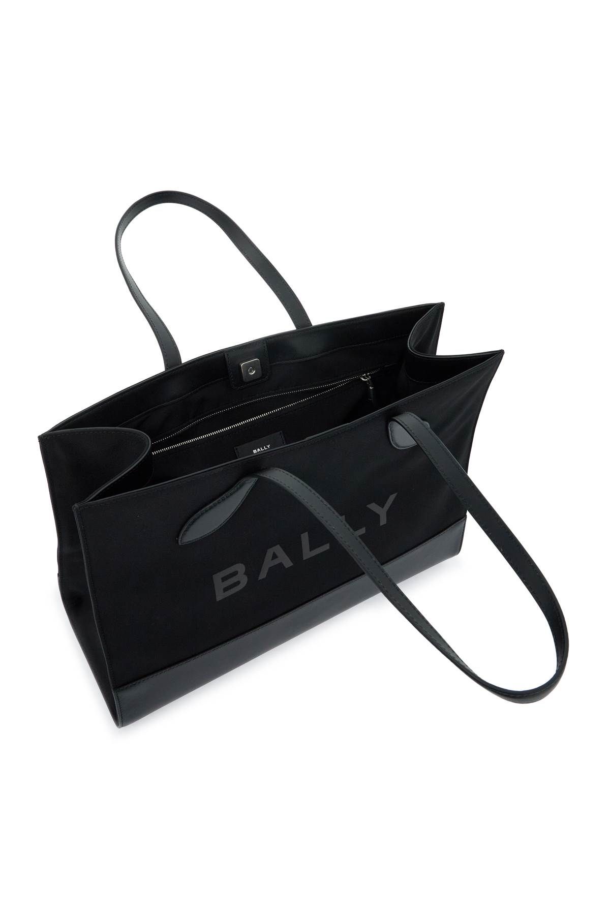 Shop Bally East/west Nylon And Leather Tote Bag In Black