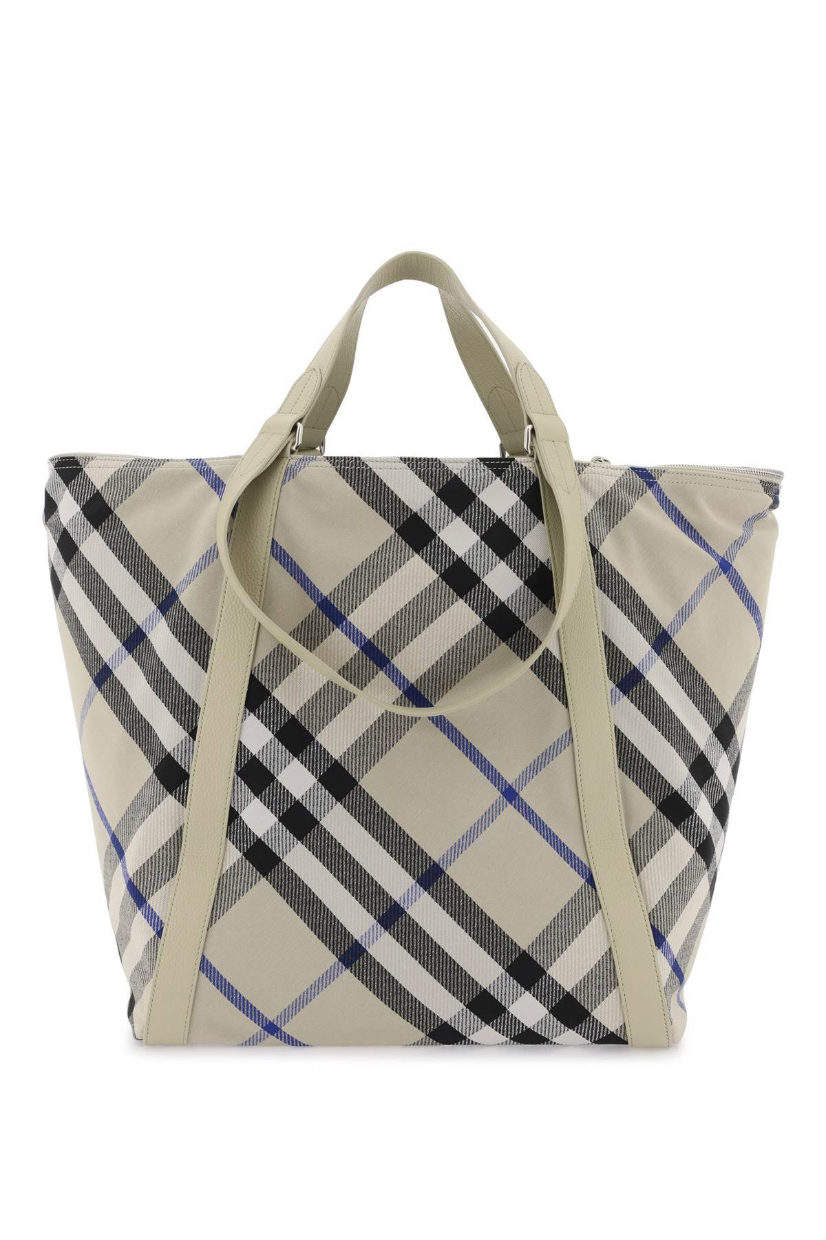 Burberry Ered  Checkered Tote In Khaki