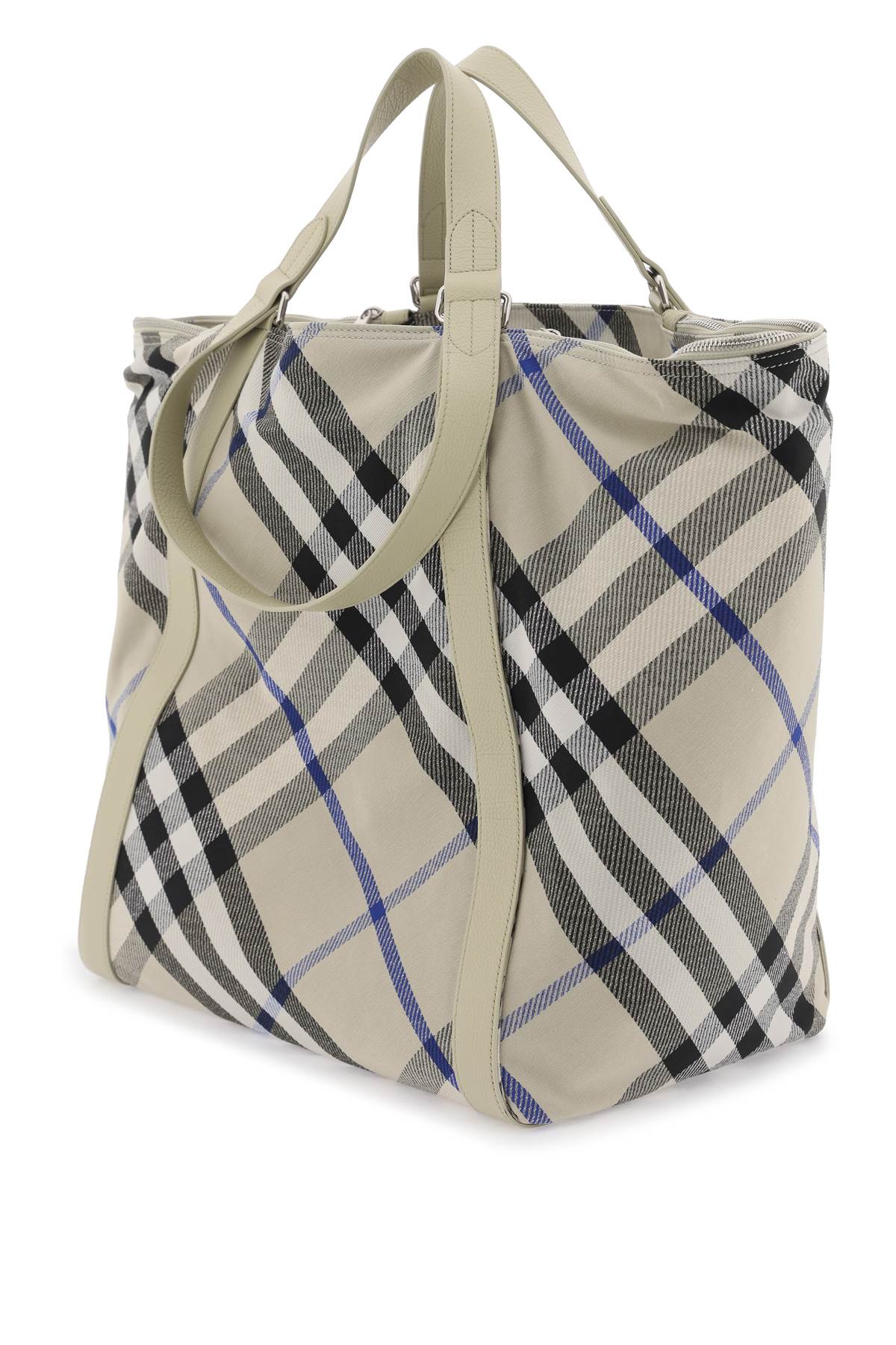 Shop Burberry Ered  Checkered Tote In Khaki