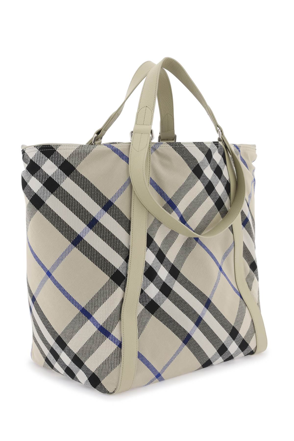 Shop Burberry Ered  Checkered Tote In Khaki