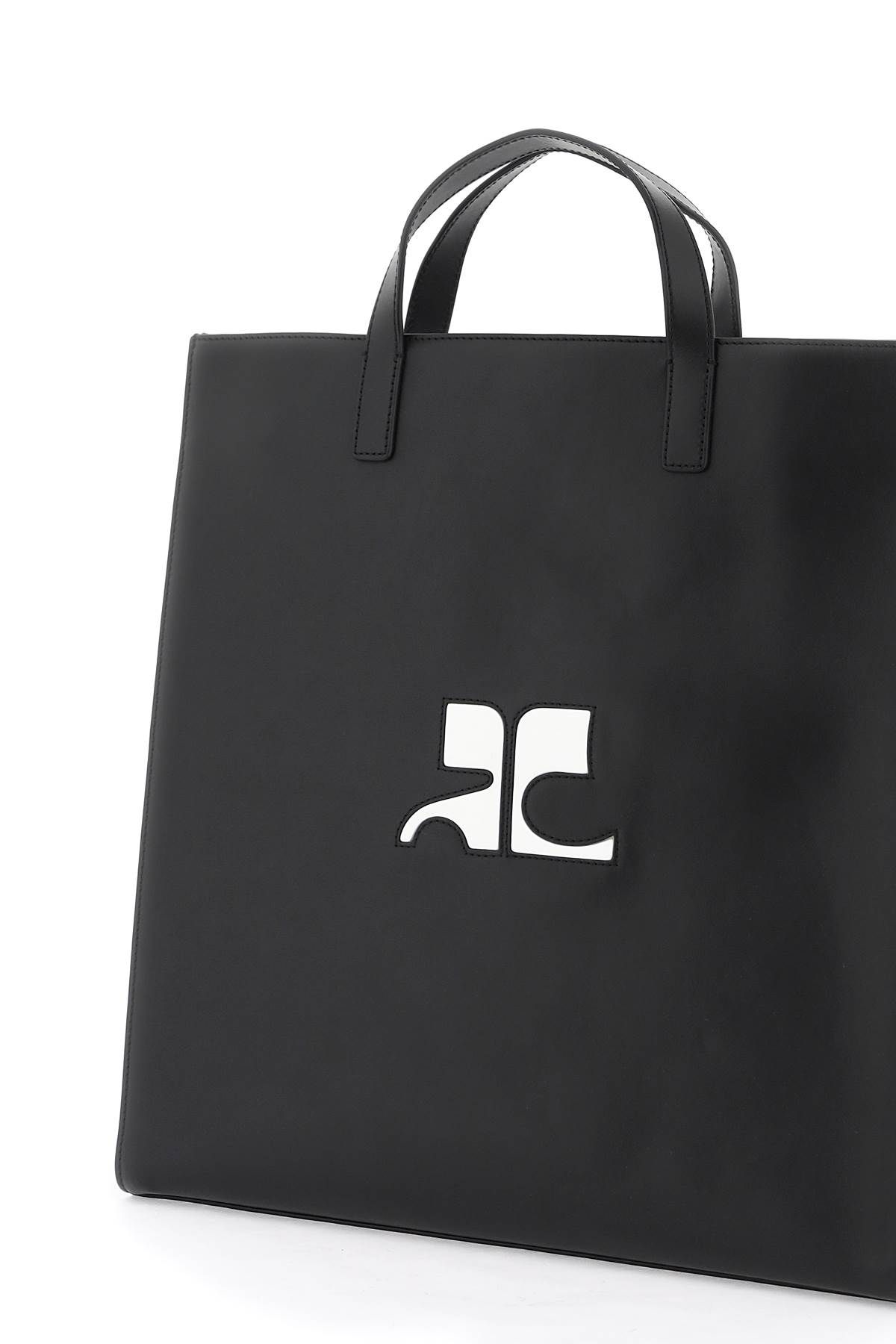 Shop Courrèges Smooth Leather Heritage Tote Bag In 9 In Black