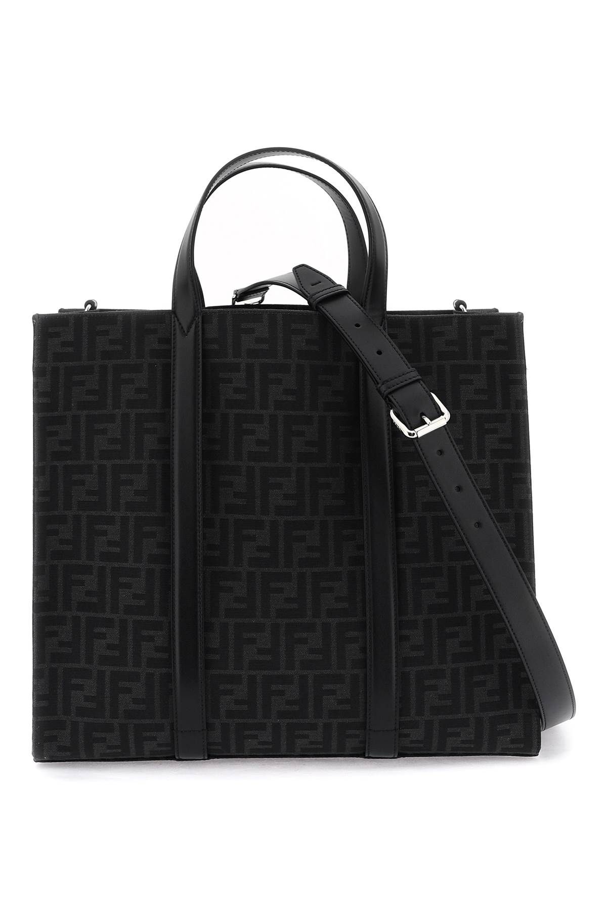 Shop Fendi Recycled Ff Jacquard Fabric Tote Bag In Black