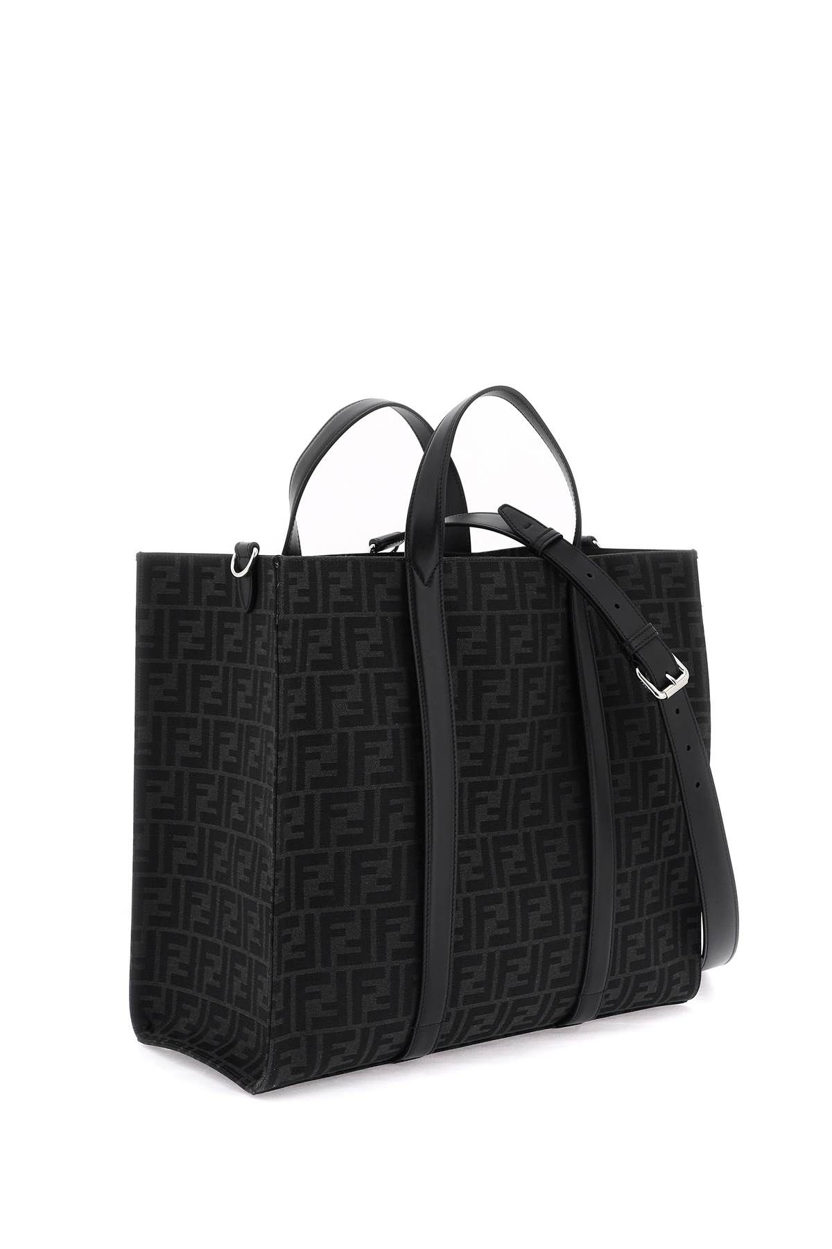 Shop Fendi Recycled Ff Jacquard Fabric Tote Bag In Black