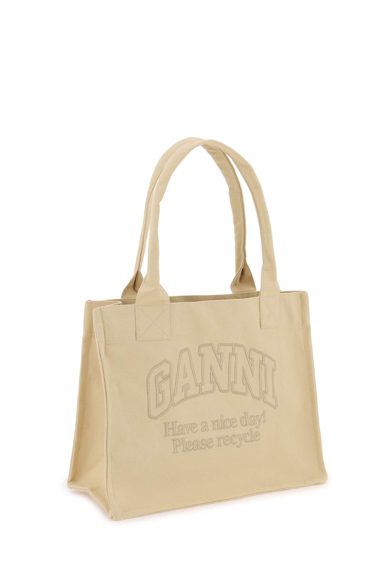 Shop Ganni Tote Bag With Embroidery In Beige