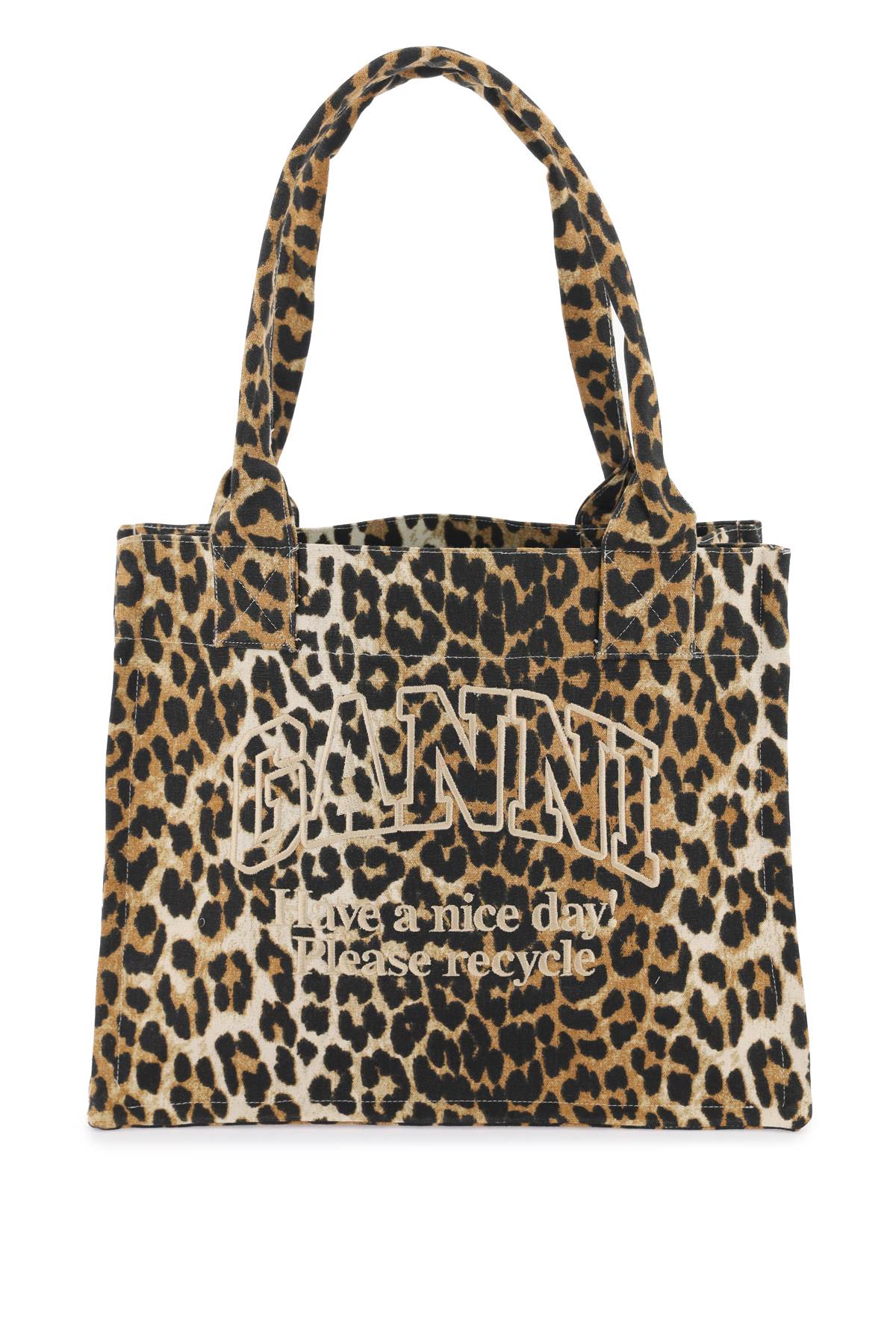 Ganni Recycled Cotton Animal Print Tote Bag In Brown