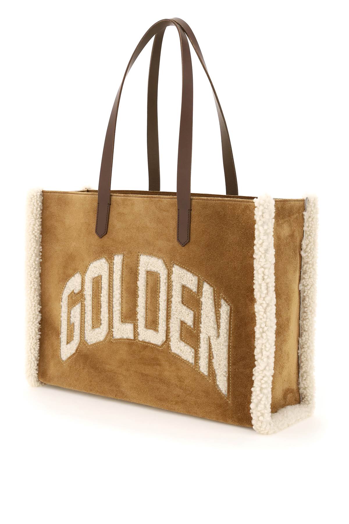 Shop Golden Goose California East-west Bag With Shearling Detail In Beige,white