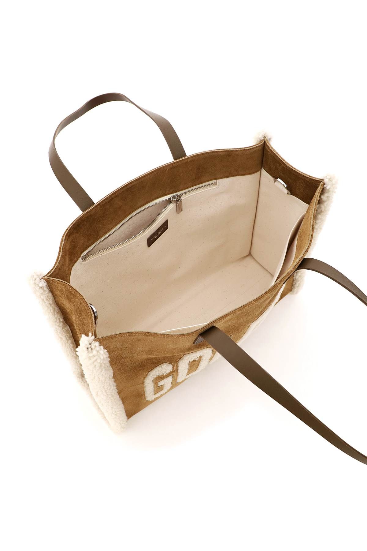 Shop Golden Goose California East-west Bag With Shearling Detail In Beige,white