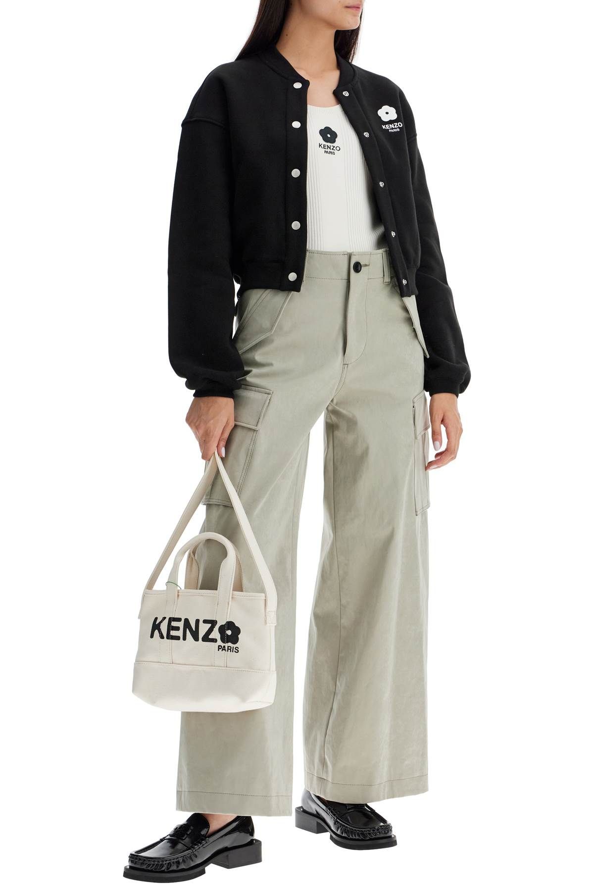 Shop Kenzo Small  Utility Denim Tote Bag In White