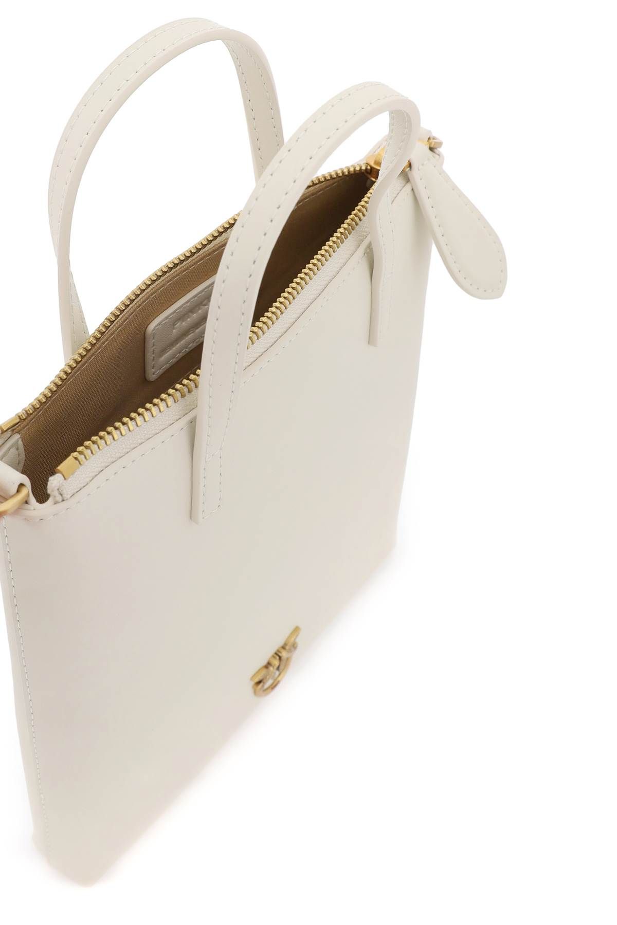 Shop Pinko Leather Mini Tote Bag In White